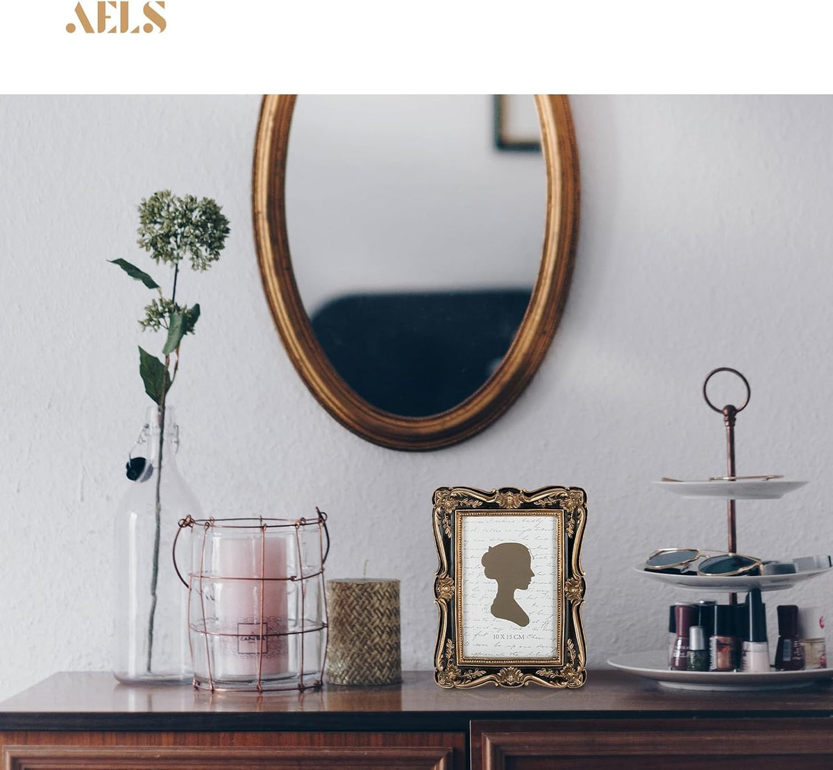 AELS 4x6 Inch Vintage Picture Frame, Elegant Antique Photo Frames with Glass Front, Photo Display, Tabletop Wall Hanging, Gift Ideas, Gold and Black