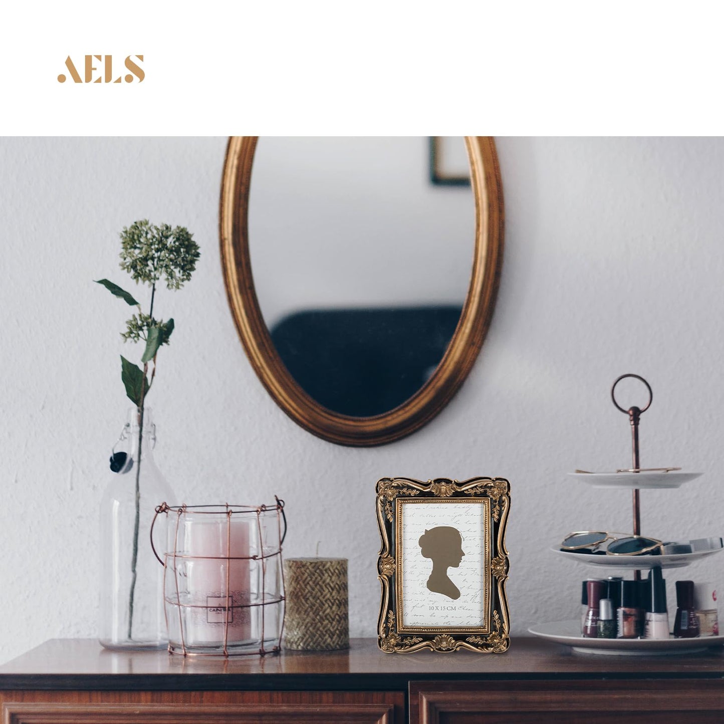 AELS 4x6 Inch Vintage Picture Frame, Elegant Antique Photo Frames with Glass Front, Photo Display, Tabletop Wall Hanging, Gift Ideas, Gold and Green