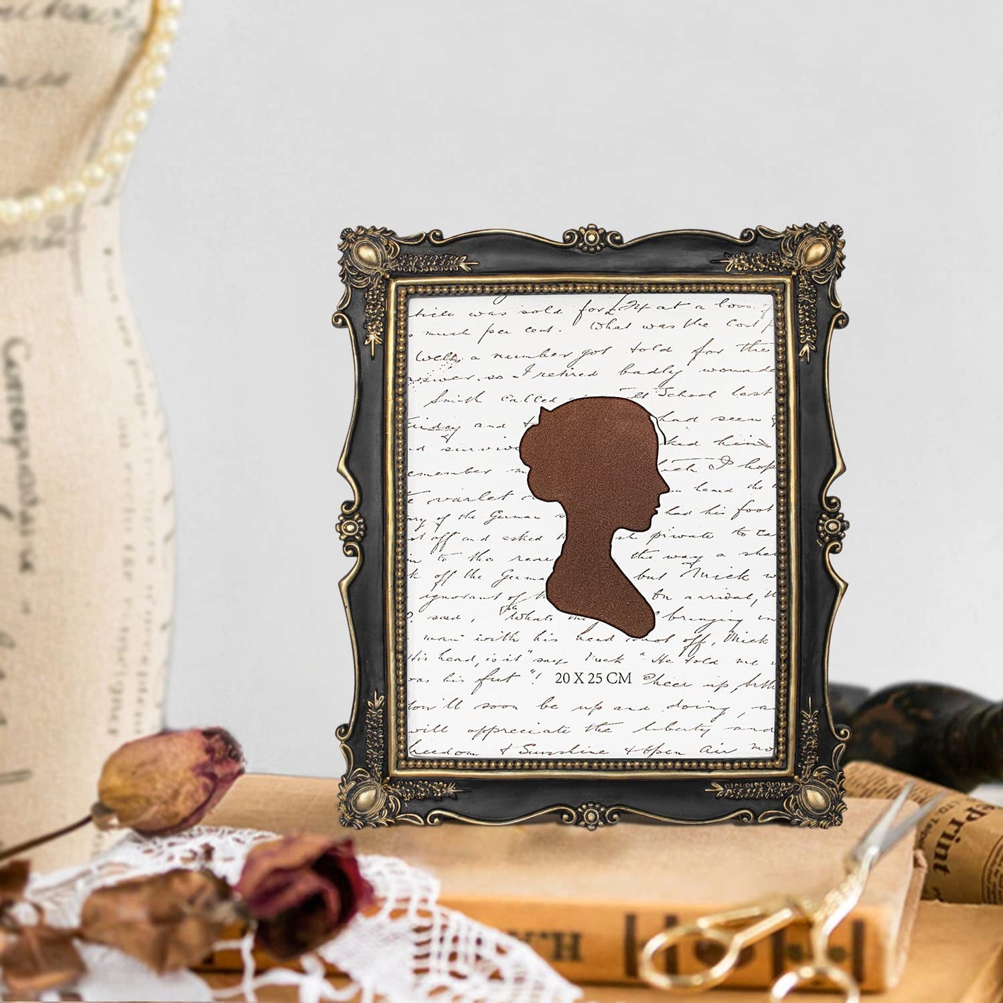 AELS 5x7 Inch Vintage Picture Frame, Elegant Antique Photo Frames with Glass Front, Photo Display, Tabletop Wall Hanging, Gift Ideas, Gold and Black