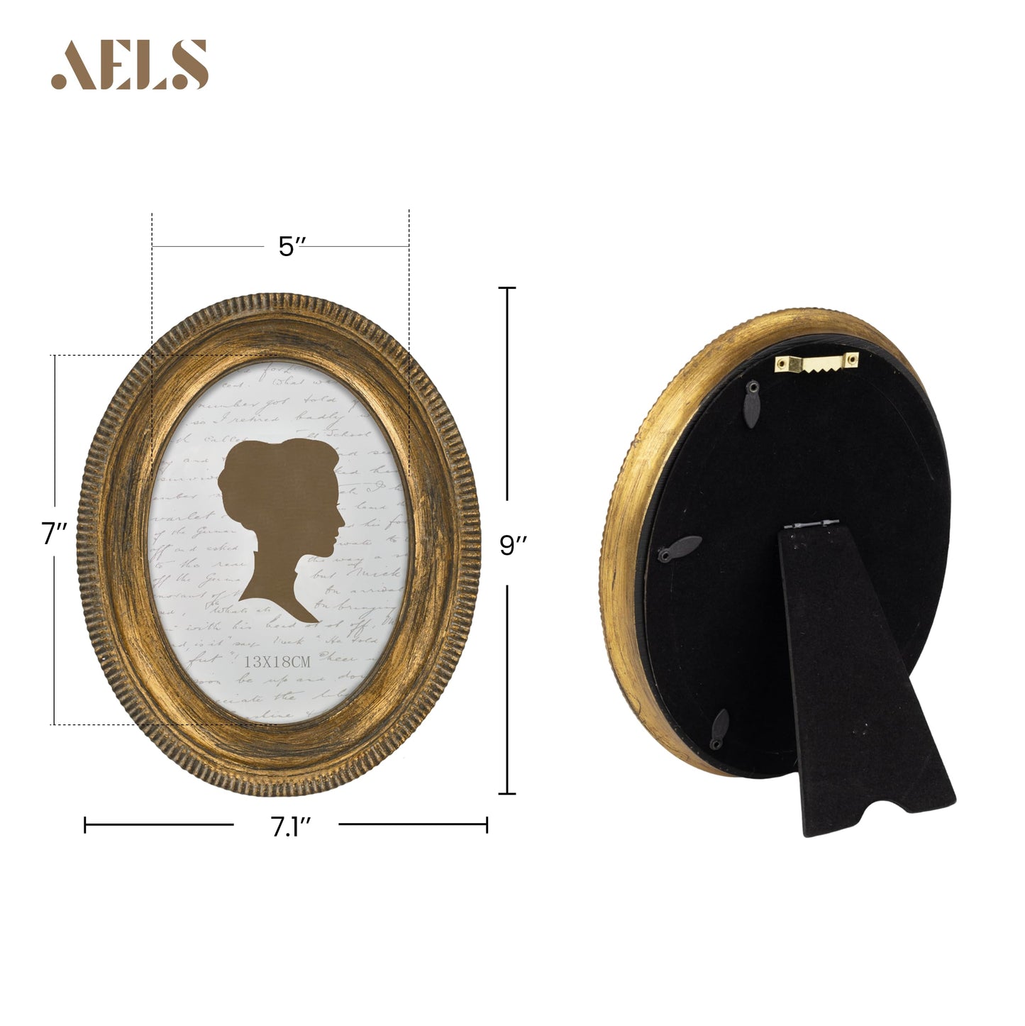 AELS 5x7 Inch Vintage Oval Picture Frame, Elegant Antique Ridged Design Photo Frames with Glass Front, Photo Display, Tabletop Wall Hanging, Gift Ideas, Distressed Bronze