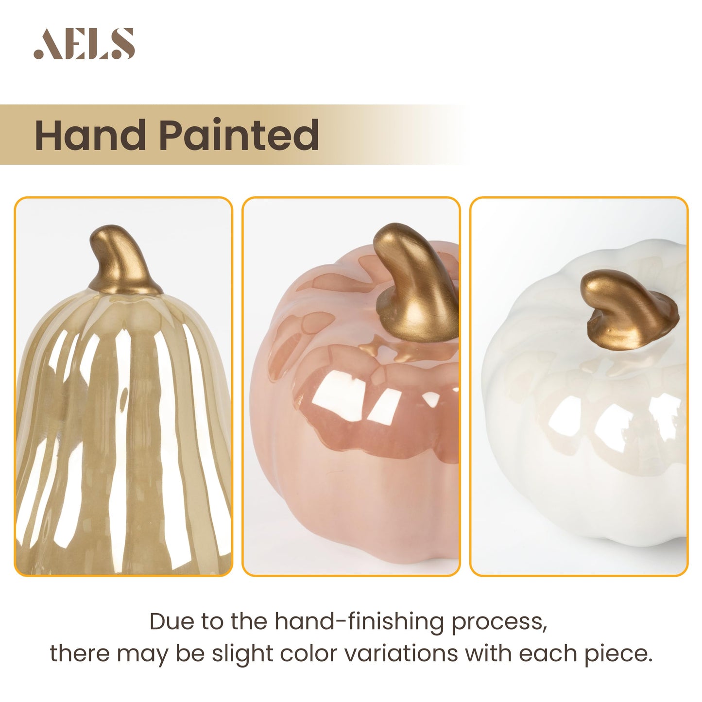 AELS 5.9" Tall Modern Farmhouse Pumpkins Fall Decor Indoor, Set of 2 Elegant Tabletop Decorations, Resin Artificial Pumpkins Decor for Fall Table Runner, Office, Holiday Party Home, White