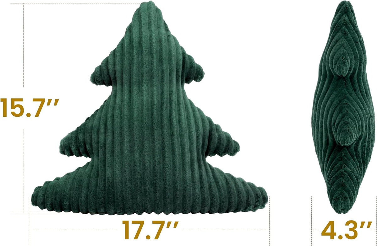 AELS Faux Fur Christmas Tree Decorative Pillow Set of 3, Forest Green Series
