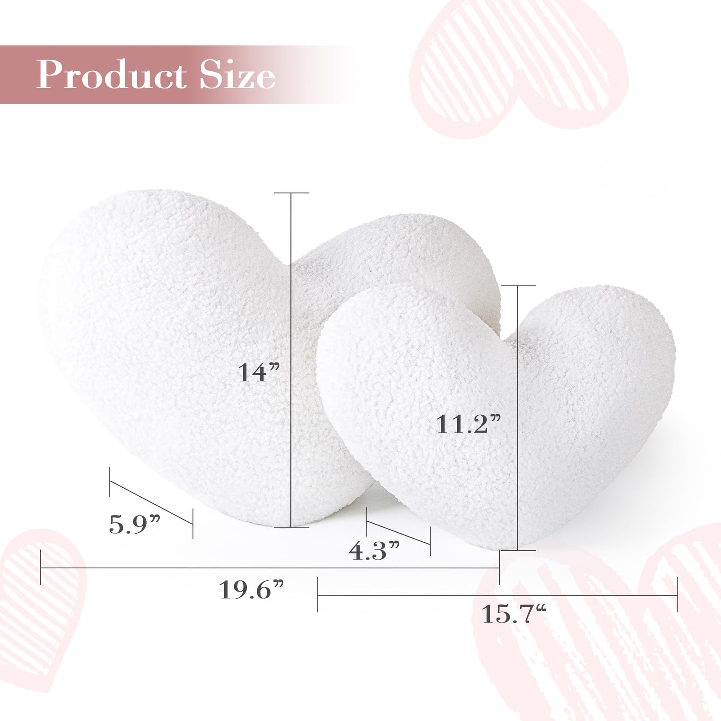 AELS Heart Shaped Pillow, 20 Inches Heart Decorative Throw Pillows, Faux Fur Love Cute Pillows, Valentines Day Decorations, Wedding Decor, Living Room Bedroom Nursery Decor, White