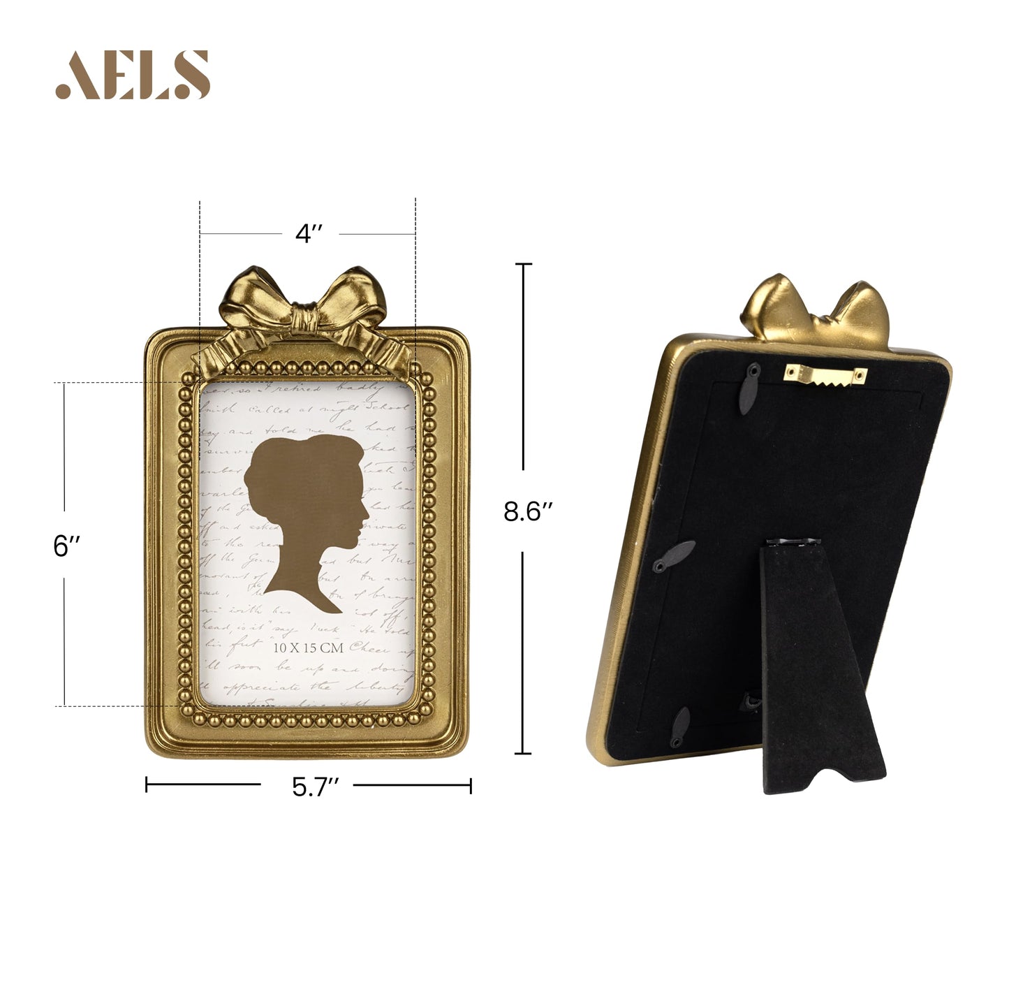 AELS 4x4 Inch Heart Shaped Vintage Picture Frame, Elegant Antique Bow Photo Frames with Glass Front, Photo Display, Tabletop Wall Hanging, Gift Ideas, Golden Bronze