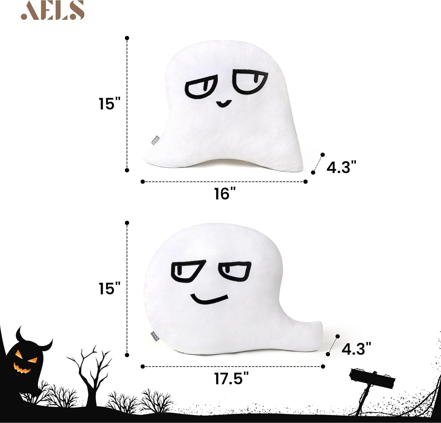 AELS Halloween Ghost Throw Pillow Set of 2, Cute Ghost Shaped Decorative Pillows for Home Holiday Parties, Spooky Halloween Decor for Living Room Bedroom, White