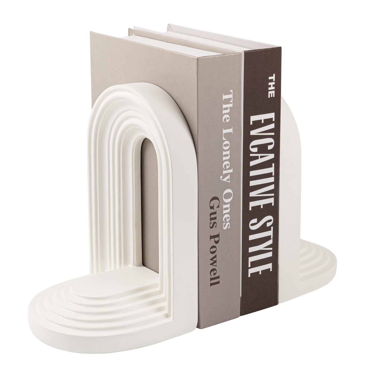 AELS Mordern Bookends, Mid Century Arch Heavy Duty Book Ends, Unique Decorative Bookend Supports for Shelves, Office Desktop Book Stand, Stopper for Books/Movies/CD, Cream