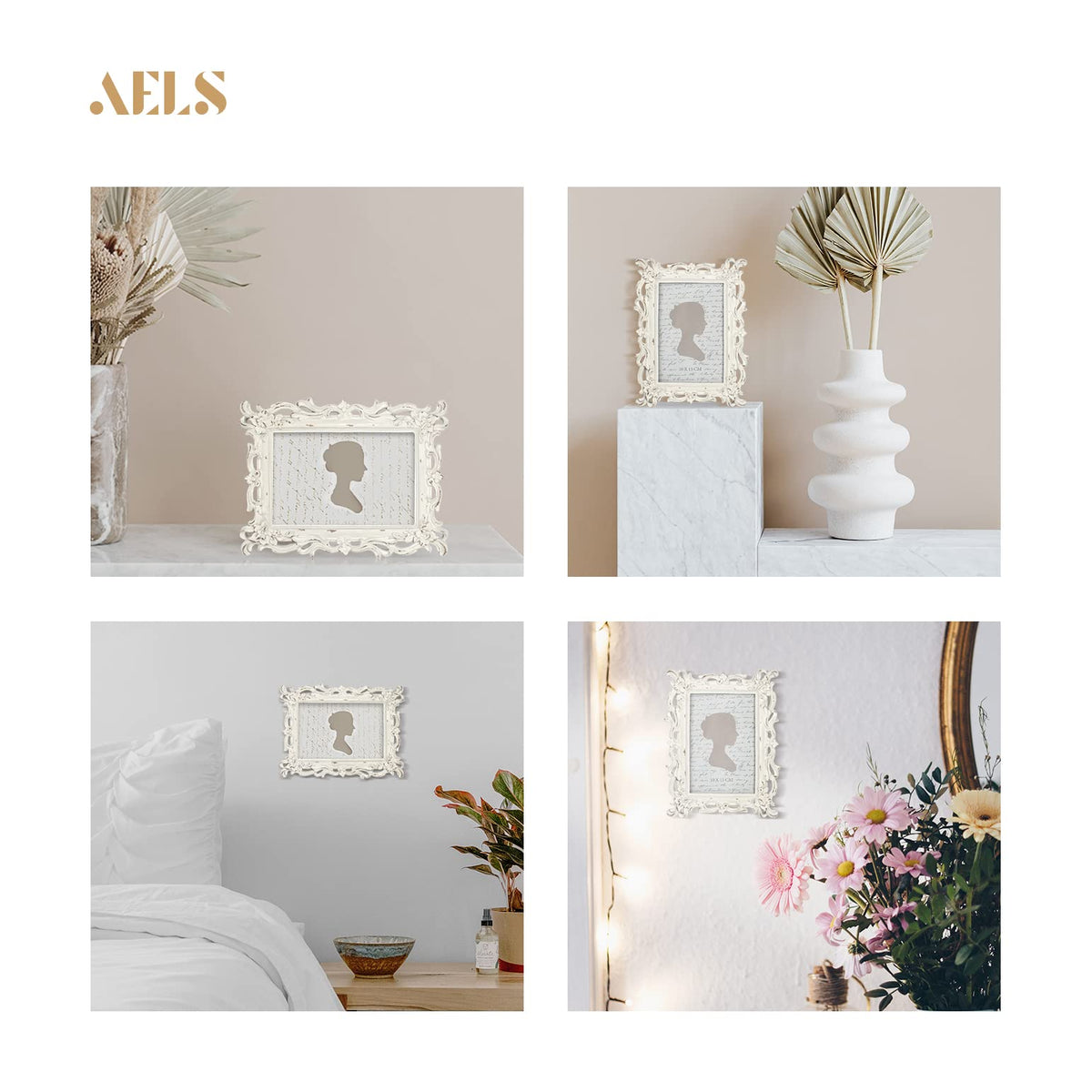AELS 8x10 Inch Vintage Picture Frame, Elegant Antique Photo Frames with Glass Front, Photo Display, Tabletop Wall Hanging, Gift Ideas, Off White