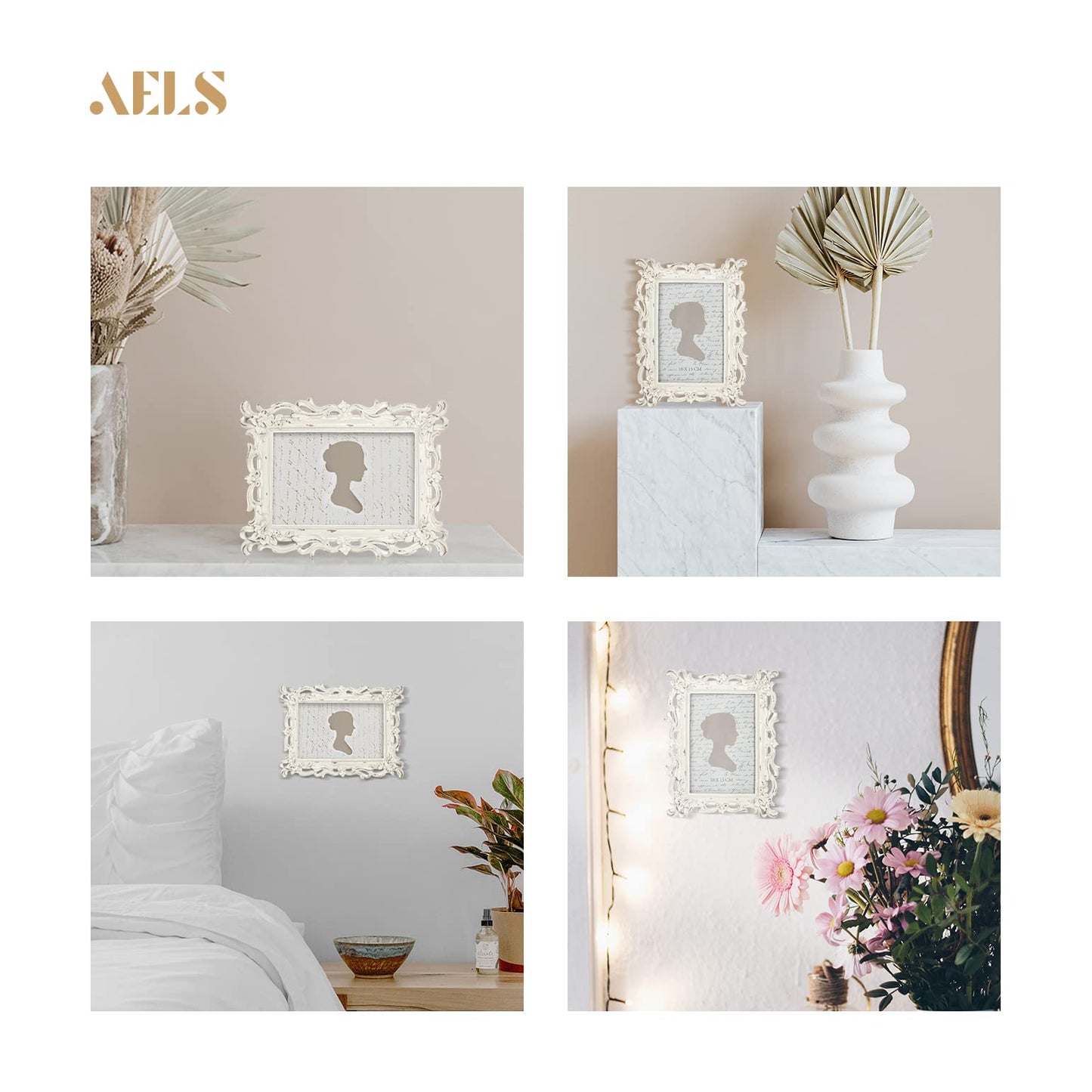 AELS Vintage Picture Frame, Elegant Antique Photo Frames with Glass Front, Photo Display, Tabletop Wall Hanging, Gift Ideas, White Waves (4X6 inch)