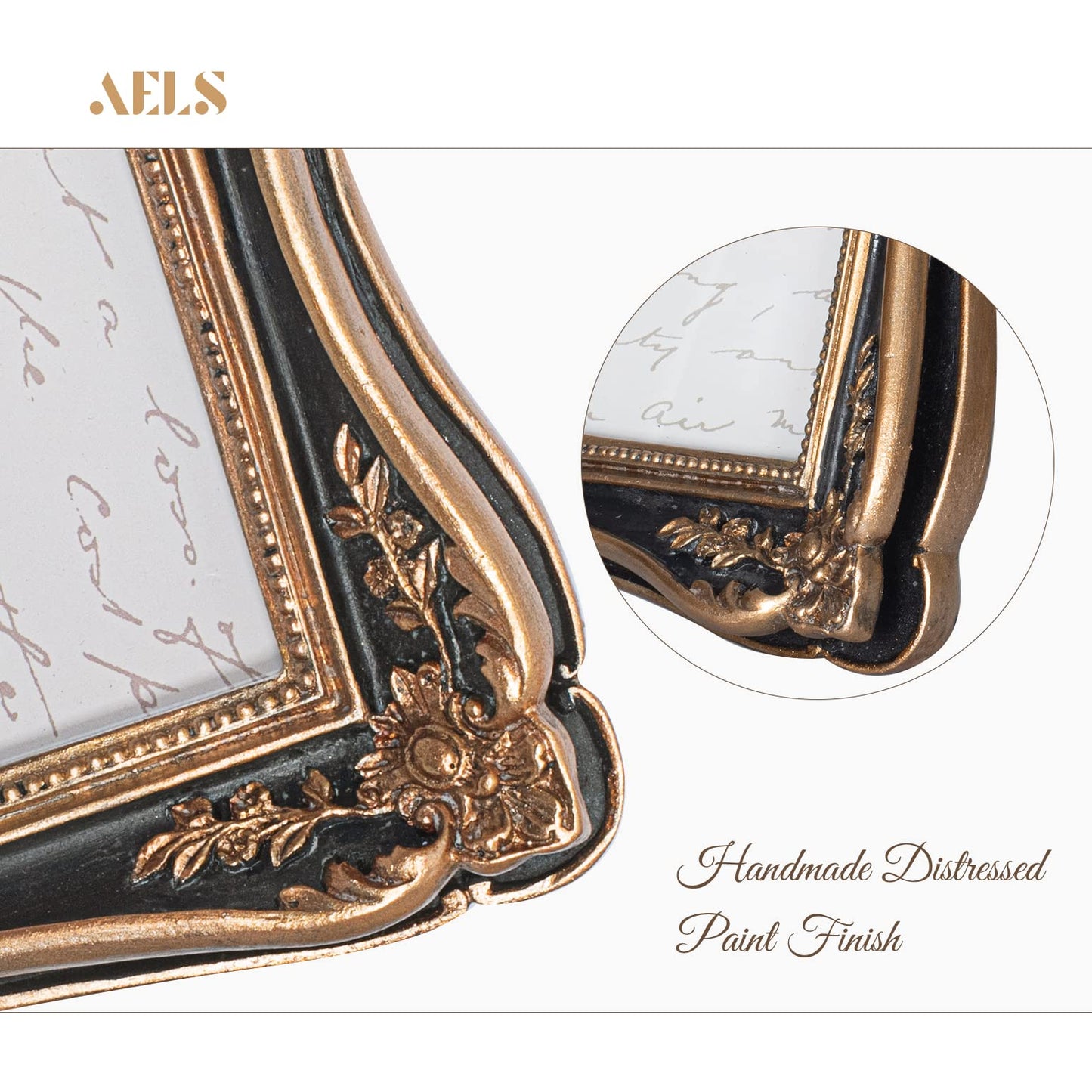 AELS 4x6 Inch Vintage Picture Frame, Elegant Antique Photo Frames with Glass Front, Photo Display, Tabletop Wall Hanging, Gift Ideas, Gold and Green