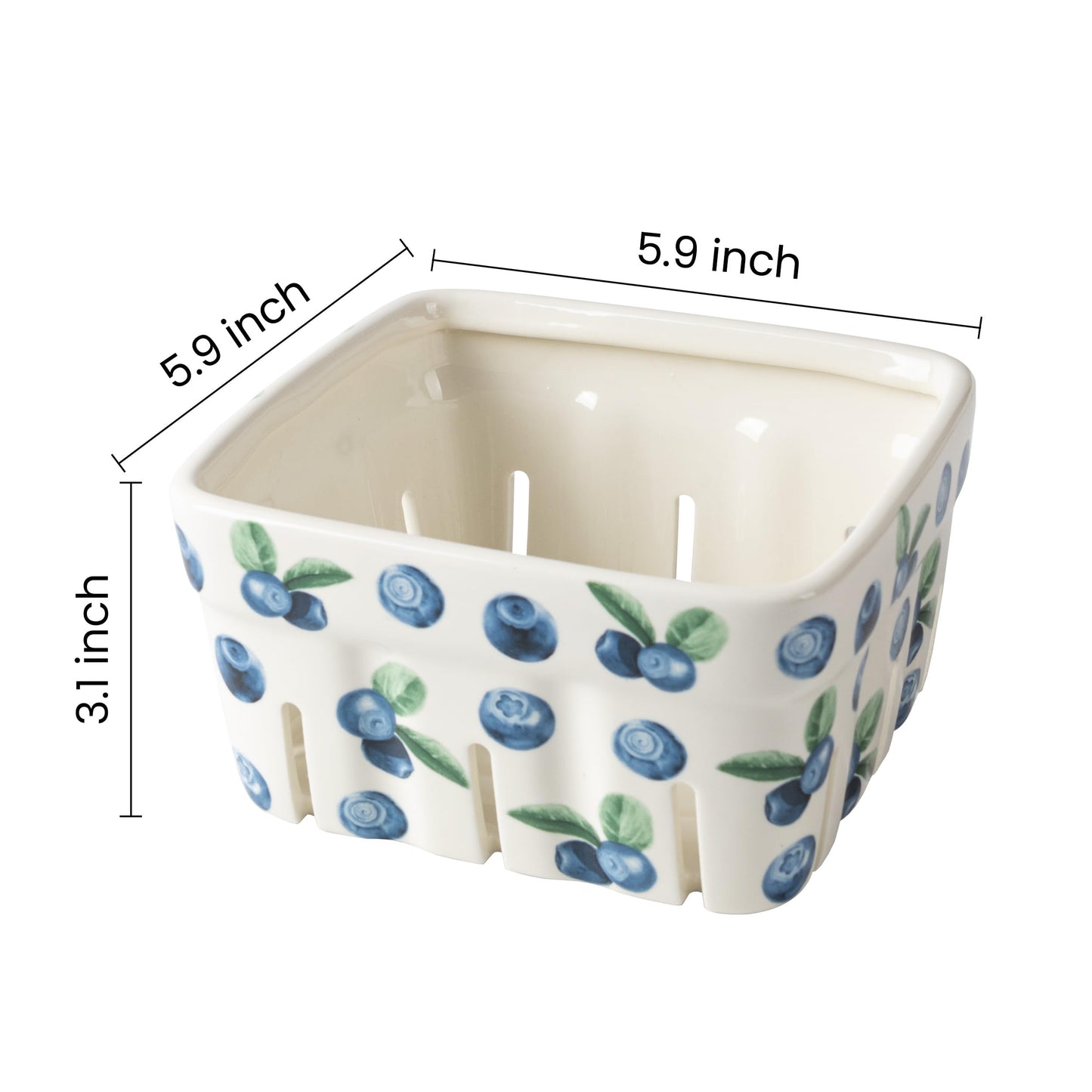AELS Ceramic Berry Basket, 5.9" Container for Fruit & Vegetables, Farmhouse Fruit Bowl, Strawberry Decor, Farmers Market, White Pink and Cute Strawberry Pattern, Stoneware Harvest Bowls for Kitchen