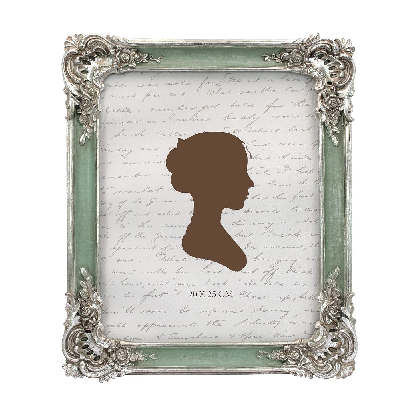 AELS 5x7 Inch Vintage Picture Frame, Elegant Antique Photo Frames with Glass Front, Photo Display, Tabletop Wall Hanging, Gift Ideas, Silver and Green