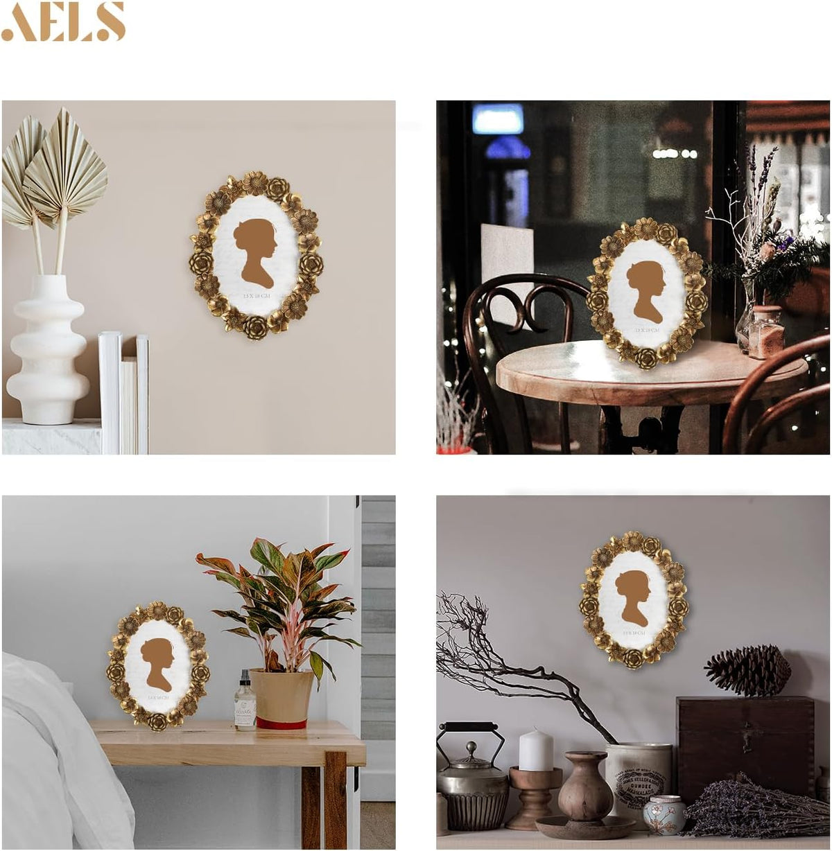 AELS 5x7 Inch Vintage Picture Frame, Elegant Antique Oval Photo Frames with Glass Front, Photo Display, Tabletop Wall Hanging, Gift Ideas, Gold Flower