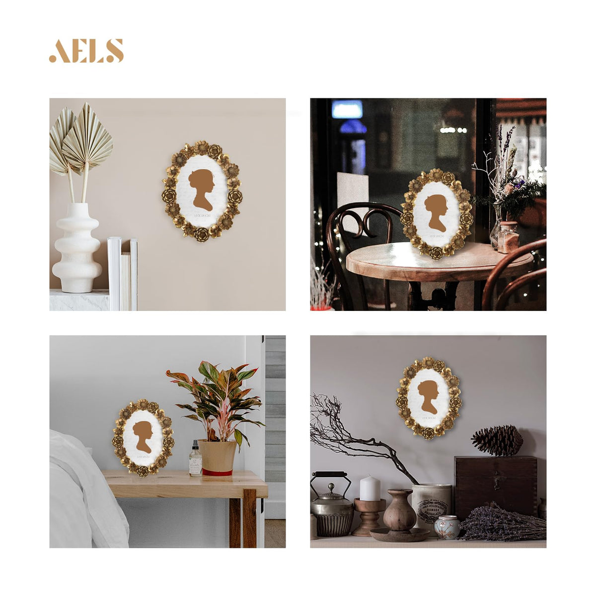 AELS 4x6 Inch Vintage Picture Frame, Elegant Antique Oval Photo Frames with Glass Front, Photo Display, Tabletop Wall Hanging, Gift Ideas, Gold Flower