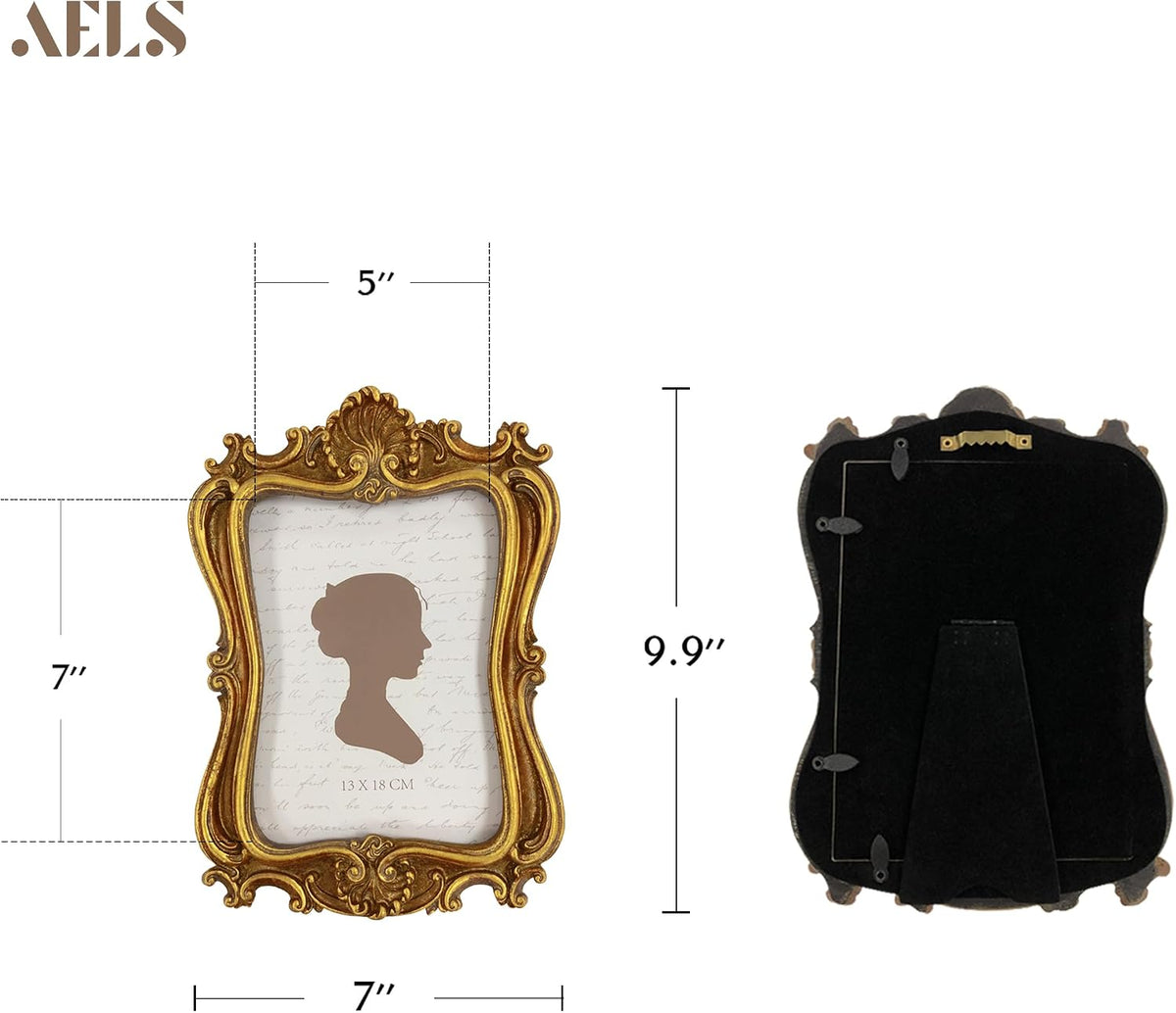AELS 5x7 Inch Vintage Picture Frame, Elegant Antique Photo Frames with Glass Front, Photo Display, Tabletop Wall Hanging, Gift Ideas