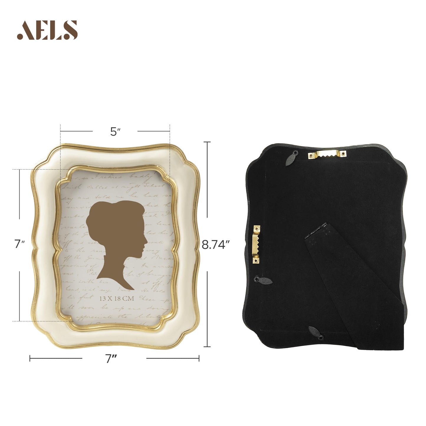 AELS 5x7 Inch White Gold Vintage Picture Frame, Elegant Antique Photo Frames with Glass Front, Photo Display, Tabletop Wall Hanging, Gift Ideas