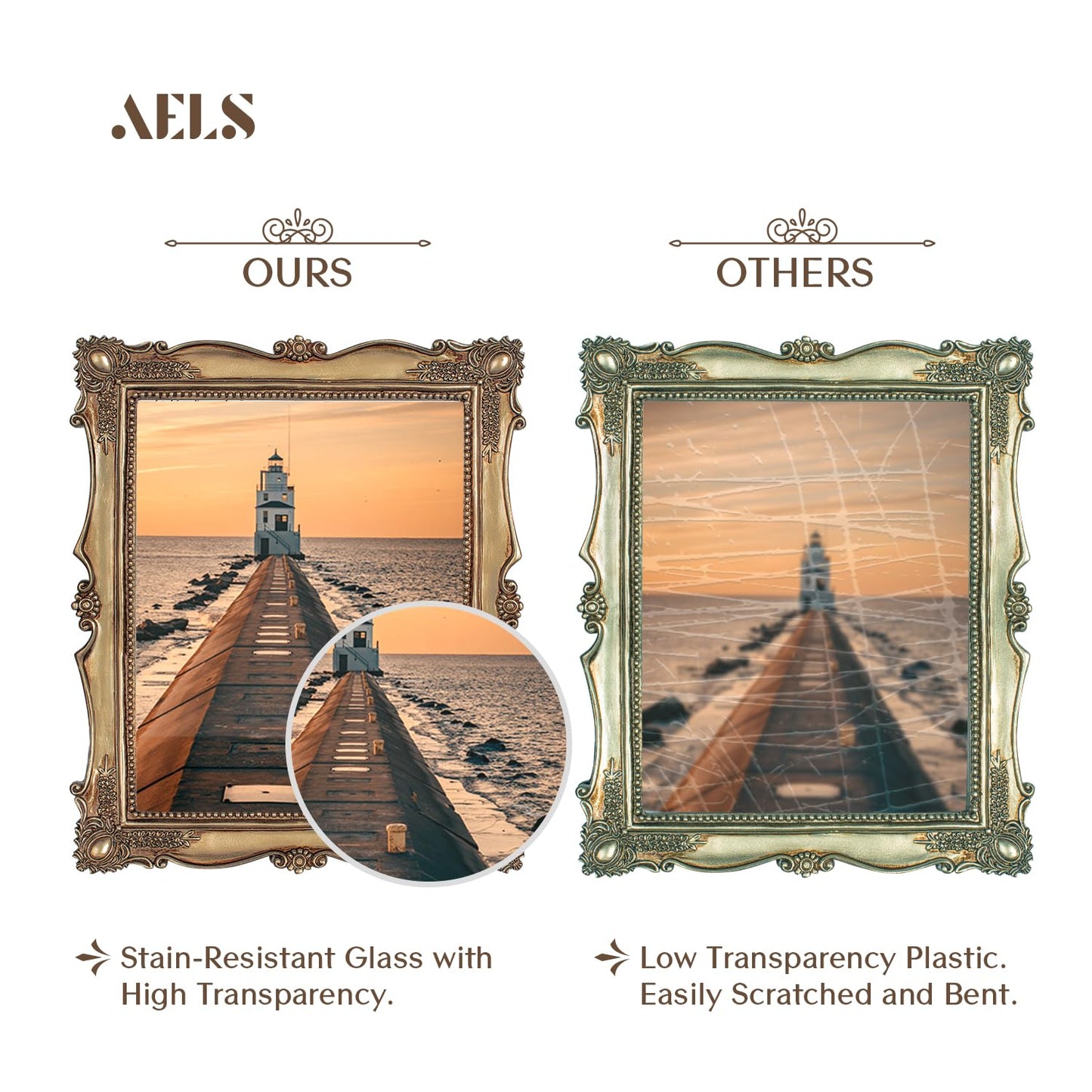 AELS 5x7 Inch Vintage Picture Frame, Elegant Antique Photo Frames with Glass Front, Photo Display, Tabletop Wall Hanging, Gift Ideas, Gold and Black