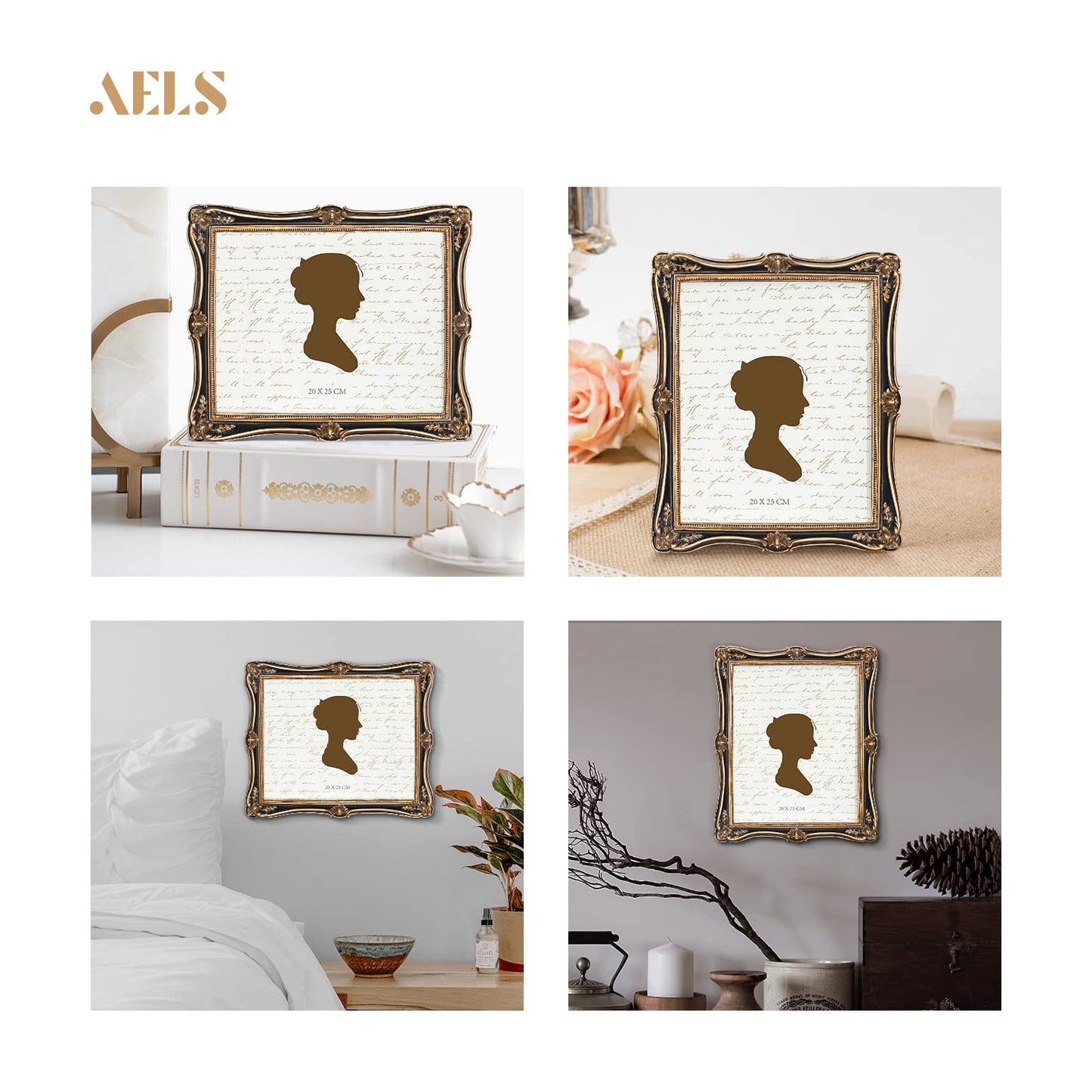 AELS 4x6 Inch Vintage Picture Frame, Elegant Antique Photo Frames with Glass Front, Photo Display, Tabletop Wall Hanging, Gift Ideas, Gold and Green