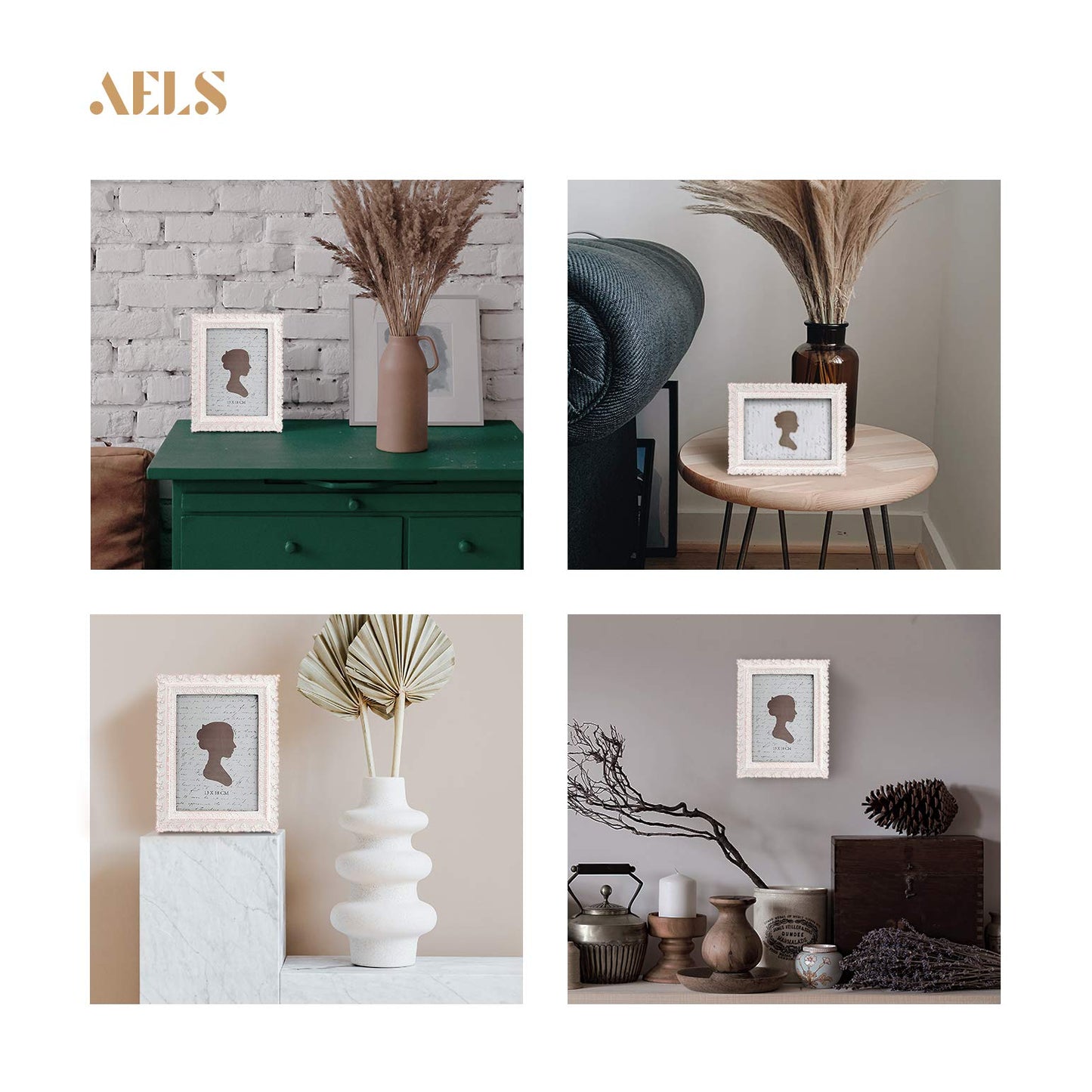 AELS 5x7 Inch Vintage Picture Frame, Elegant Antique Photo Frames with Glass Front, Photo Display, Tabletop Wall Hanging, Gift Ideas, White and Pink