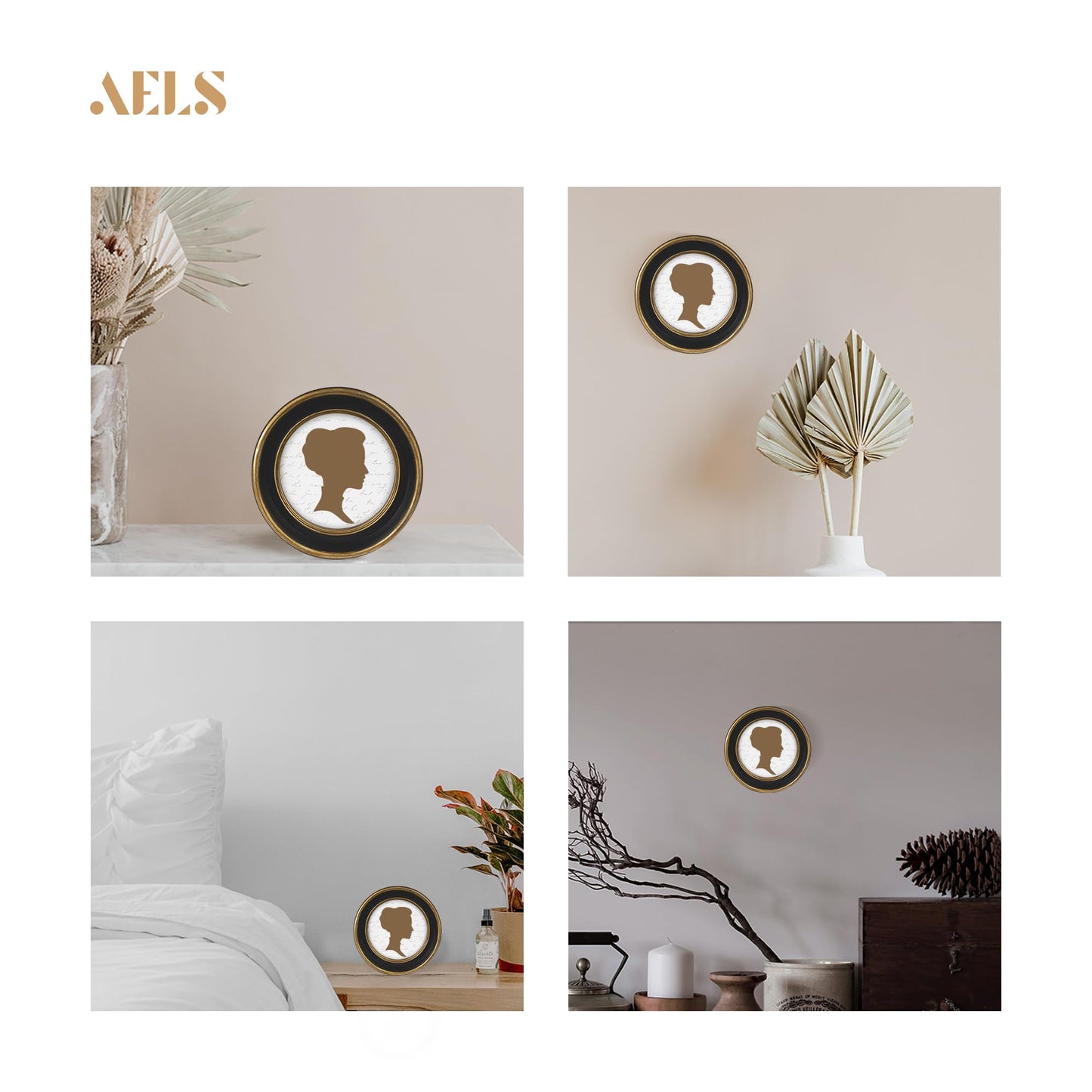 AELS 2.5x3.5 Inch Small Wallet Size Vintage Picture Frame, Elegant Antique Mini Photo Frames with Glass Front, Photo Display, Tabletop Wall Hanging, Gift Ideas, Black Oval with Gold Trim