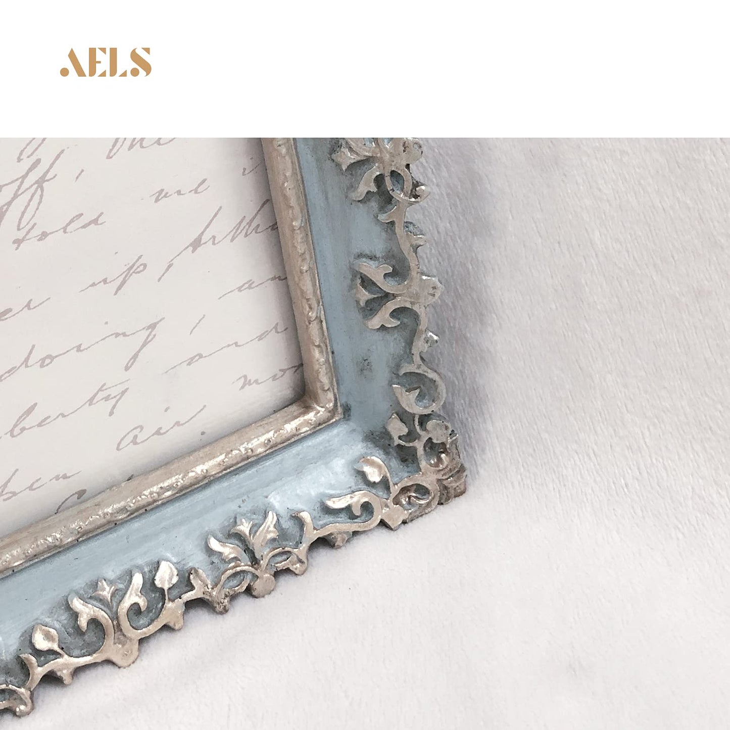 AELS 4x6 Inch Vintage Picture Frame, Elegant Antique Photo Frames with Glass Front, Photo Display, Tabletop Wall Hanging, Gift Ideas, Vine Pattern, Silver & Light Blue