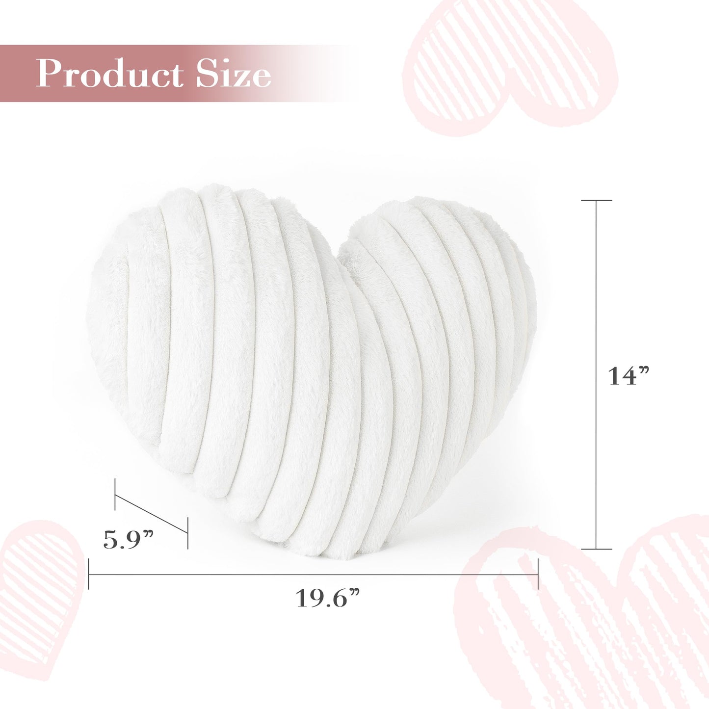 AELS Heart Shaped Pillow, 20 Inches Heart Decorative Throw Pillows, Faux Fur Love Cute Pillows, Valentines Day Decorations, Wedding Decor, Living Room Bedroom Nursery Decor, White