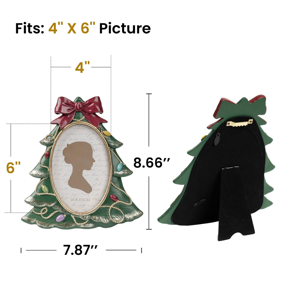 AELS 4x6 Inch Vintage Christmas Tree Picture Frames White Gold Bow