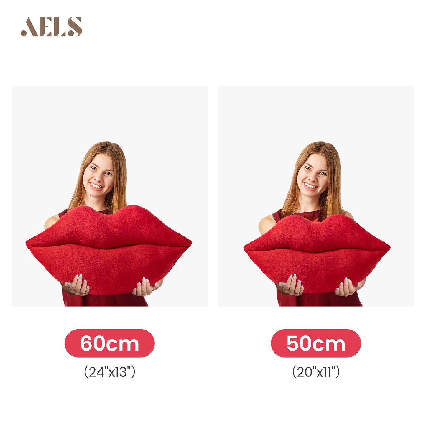 AELS 3D Large Lips Throw Pillows, Soft Decorative Love Pillows, Velvet Cute Pillow, 24 x 12 inches for Couch, Sofa, Bed, Living Room, Bedroom, Red