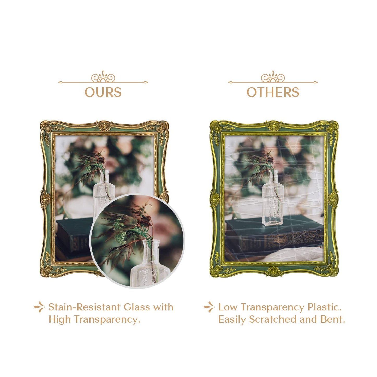 AELS 4x6 Inch Vintage Picture Frame, Elegant Antique Photo Frames with Glass Front, Photo Display, Tabletop Wall Hanging, Gift Ideas, Gold and Green