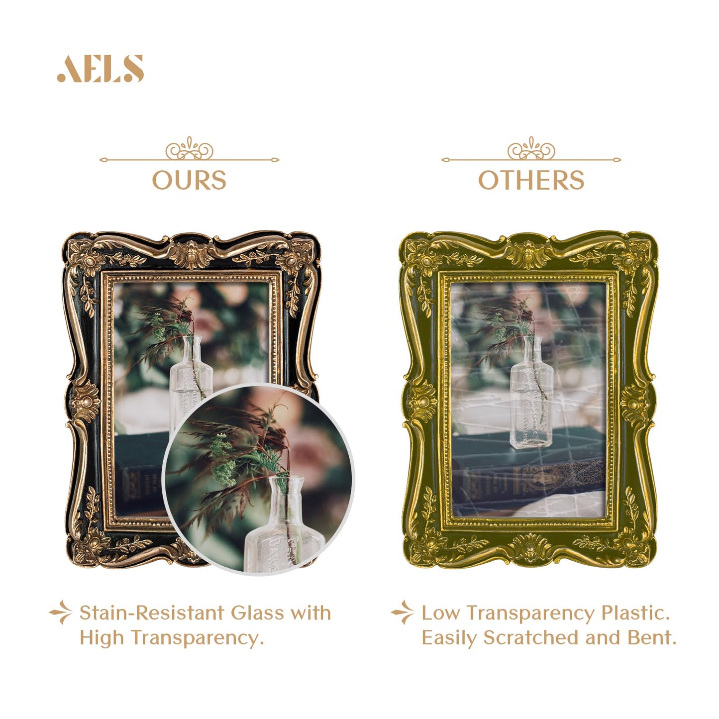 AELS 4x6 Inch Vintage Picture Frame, Elegant Antique Photo Frames with Glass Front, Photo Display, Tabletop Wall Hanging, Gift Ideas, Gold and Green