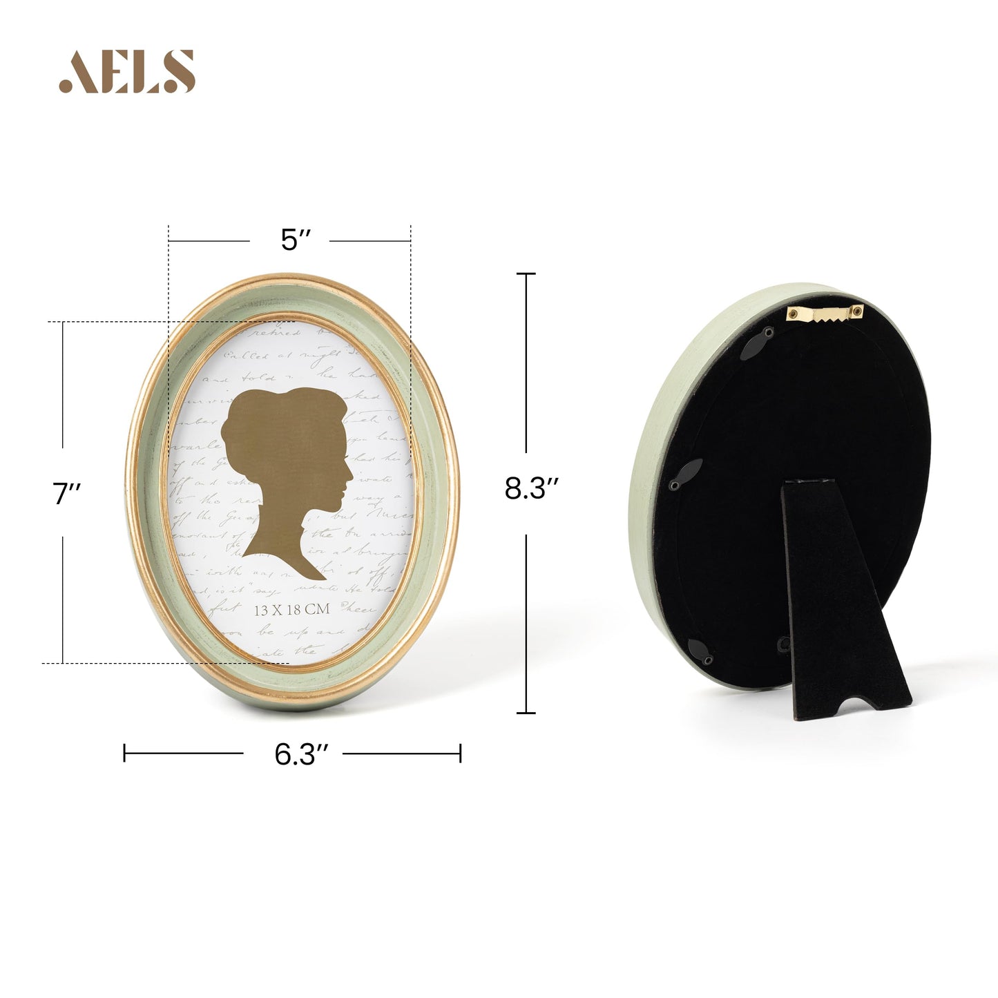 AELS 2.5x3.5 Inch Small Wallet Size Vintage Picture Frame, Elegant Antique Mini Photo Frames with Glass Front, Photo Display, Tabletop Wall Hanging, Gift Ideas, Black Oval with Gold Trim