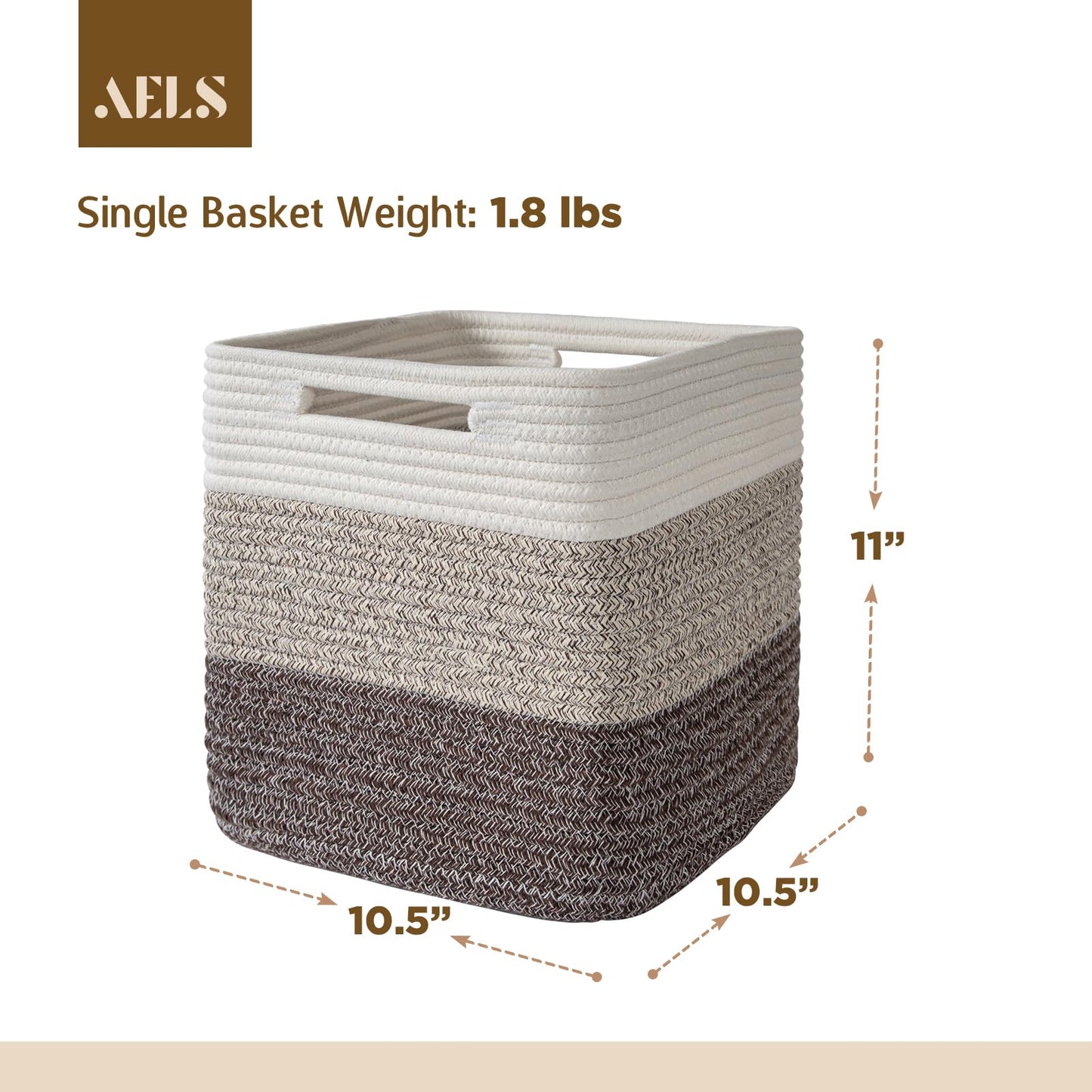 Hand Woven Cotton Basket for Storage, Cube Storage Bins with Handles, Foldable Collapsible Closet Organizers and Storage, Boho Farmhouse Storage Cubes for Shelves, Beige