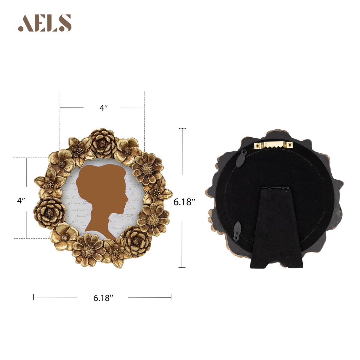 AELS 4x6 Inch Vintage Picture Frame, Elegant Antique Oval Photo Frames with Glass Front, Photo Display, Tabletop Wall Hanging, Gift Ideas, Gold Flower