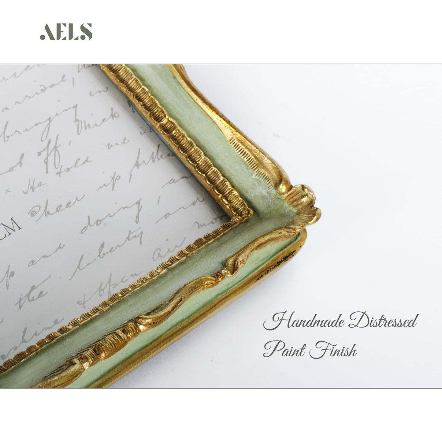 AELS 4x4 Inch Vintage Picture Frame, Elegant Antique Square Photo Frames with Glass Front, Photo Display, Tabletop Wall Hanging, Gift Ideas, Gold and Green