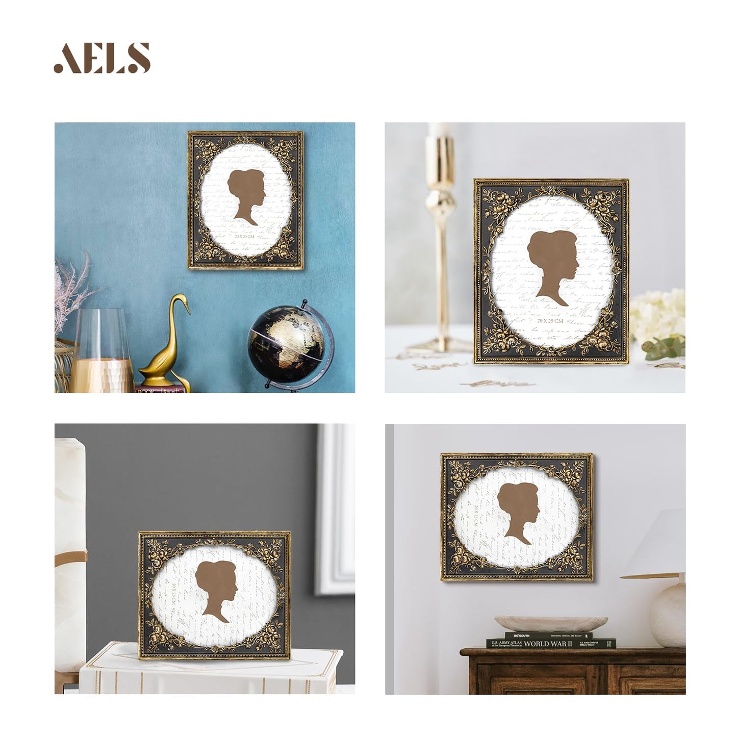 AELS 4x6 Inch Vintage Black Picture Frame, Elegant Antique Photo Frames with Glass Front, Photo Display, Tabletop Wall Hanging, Gift Ideas, Gold and Black