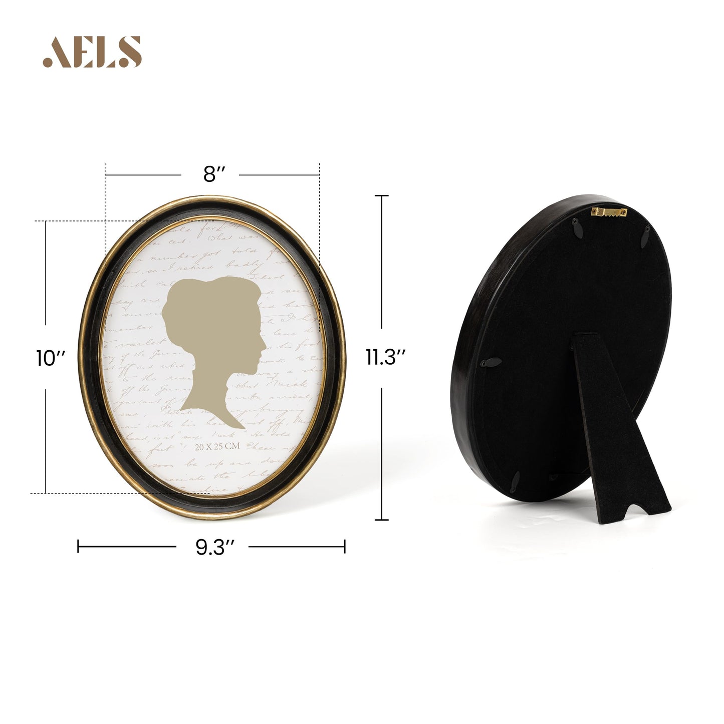 AELS 2.5x3.5 Inch Small Wallet Size Vintage Picture Frame, Elegant Antique Mini Photo Frames with Glass Front, Photo Display, Tabletop Wall Hanging, Gift Ideas, Black Oval with Gold Trim