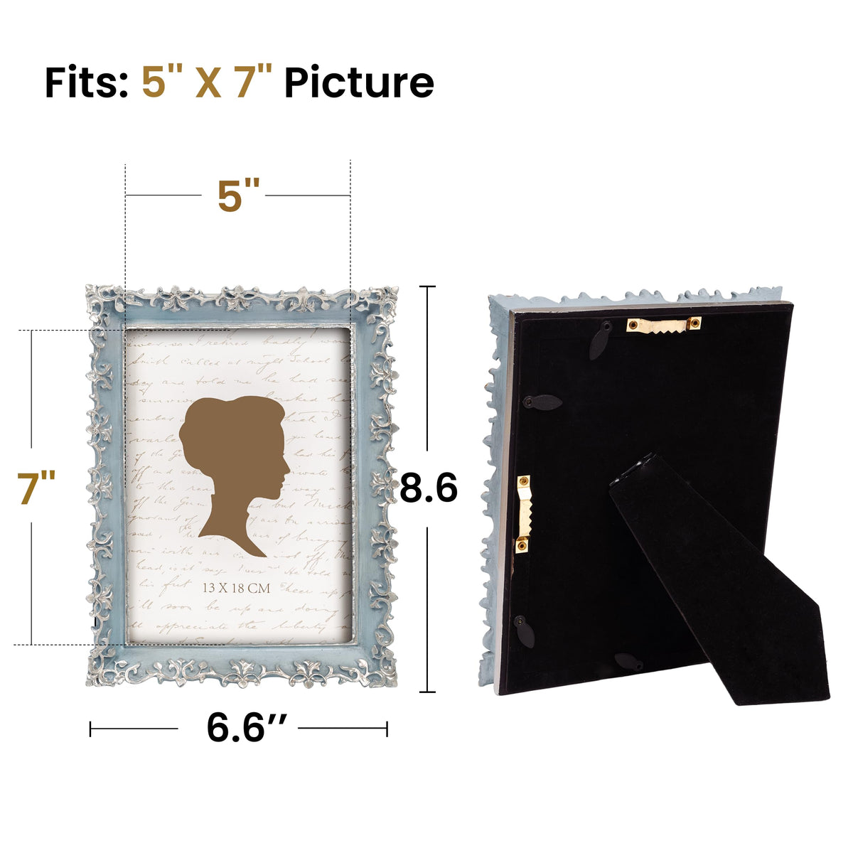 AELS 4x6 Inch Vintage Picture Frame, Elegant Antique Photo Frames with Glass Front, Photo Display, Tabletop Wall Hanging, Gift Ideas, Vine Pattern, Silver & Light Blue