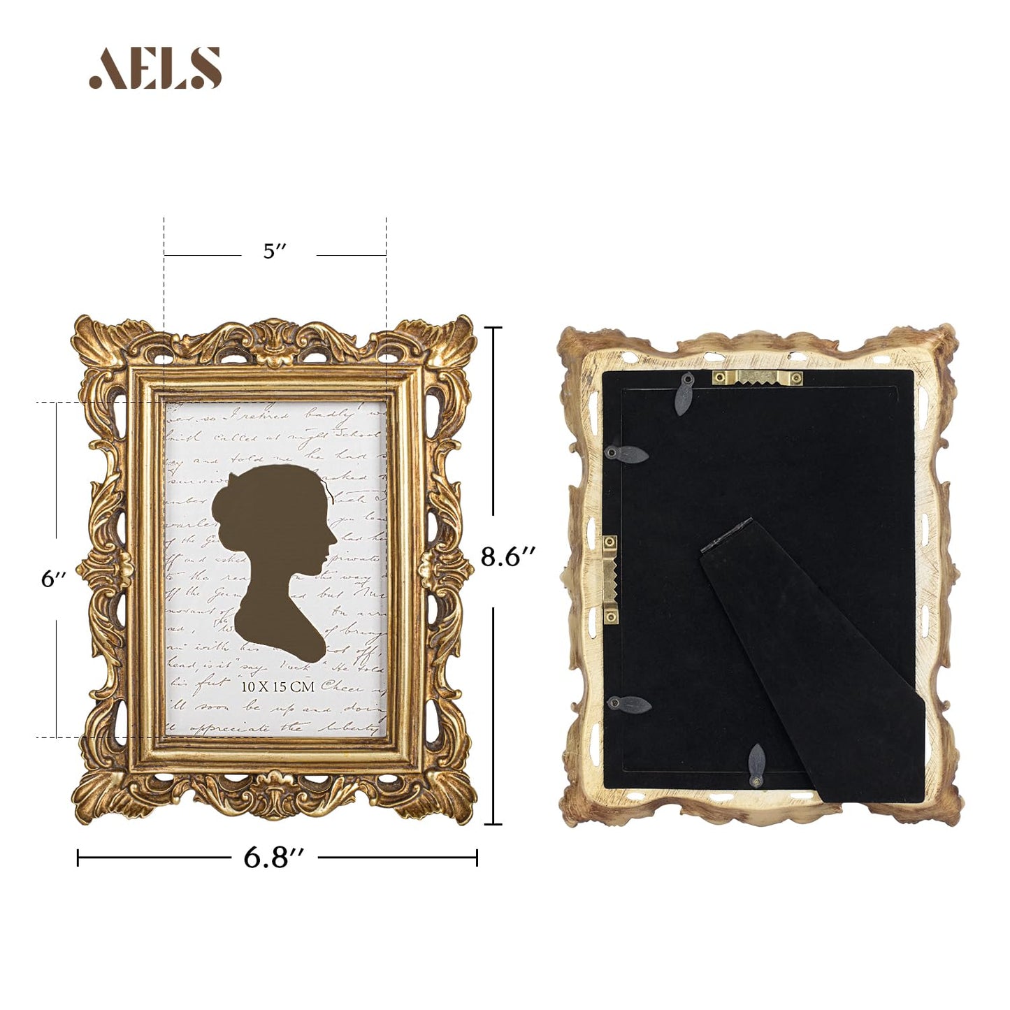 AELS 4x6 Inch Vintage Picture Frame, Elegant Antique Photo Frames with Glass Front, Photo Display, Tabletop Wall Hanging, Gift Ideas
