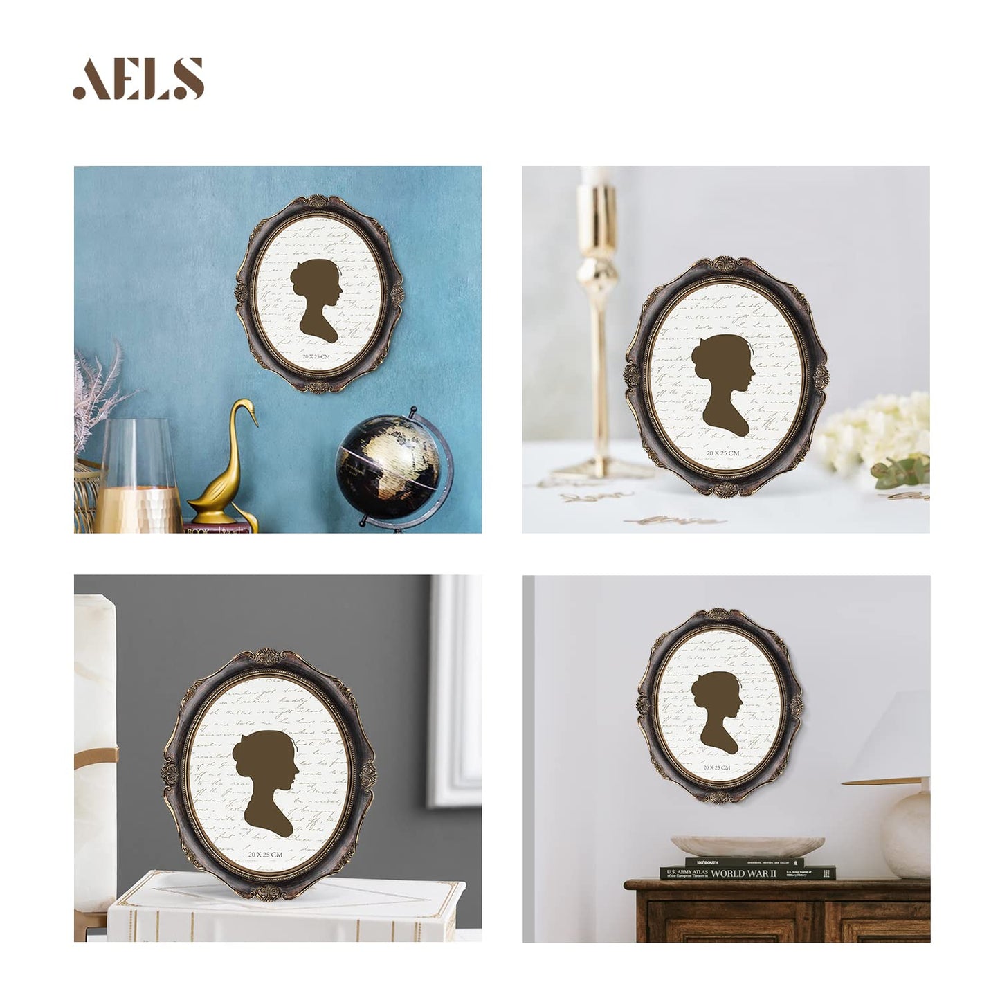 AELS 4x6 Inch Vintage Picture Frame, Elegant Antique Photo Frames with Glass Front, Photo Display, Tabletop Wall Hanging, Gift Ideas, Oval