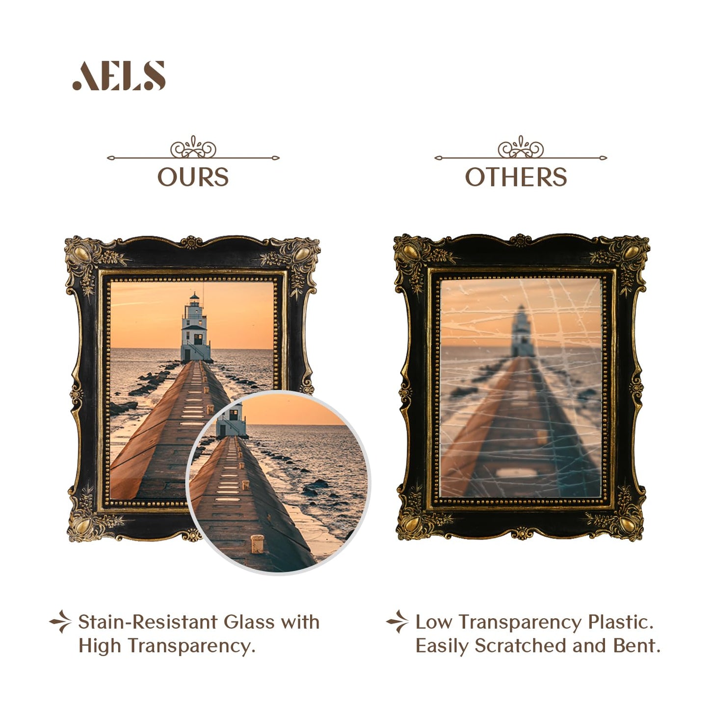 AELS 5x7 Inch Vintage Picture Frame, Elegant Antique Photo Frames with Glass Front, Photo Display, Tabletop Wall Hanging, Gift Ideas, Gold and Black