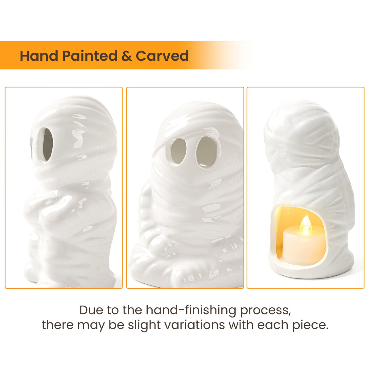 AELS Ceramic Ghost Candle Holder Set of 3, Halloween Tea Light Decor