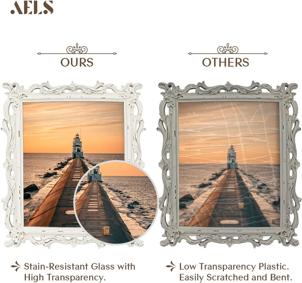 AELS 8x10 Inch Vintage Picture Frame, Elegant Antique Photo Frames with Glass Front, Photo Display, Tabletop Wall Hanging, Gift Ideas, Off White
