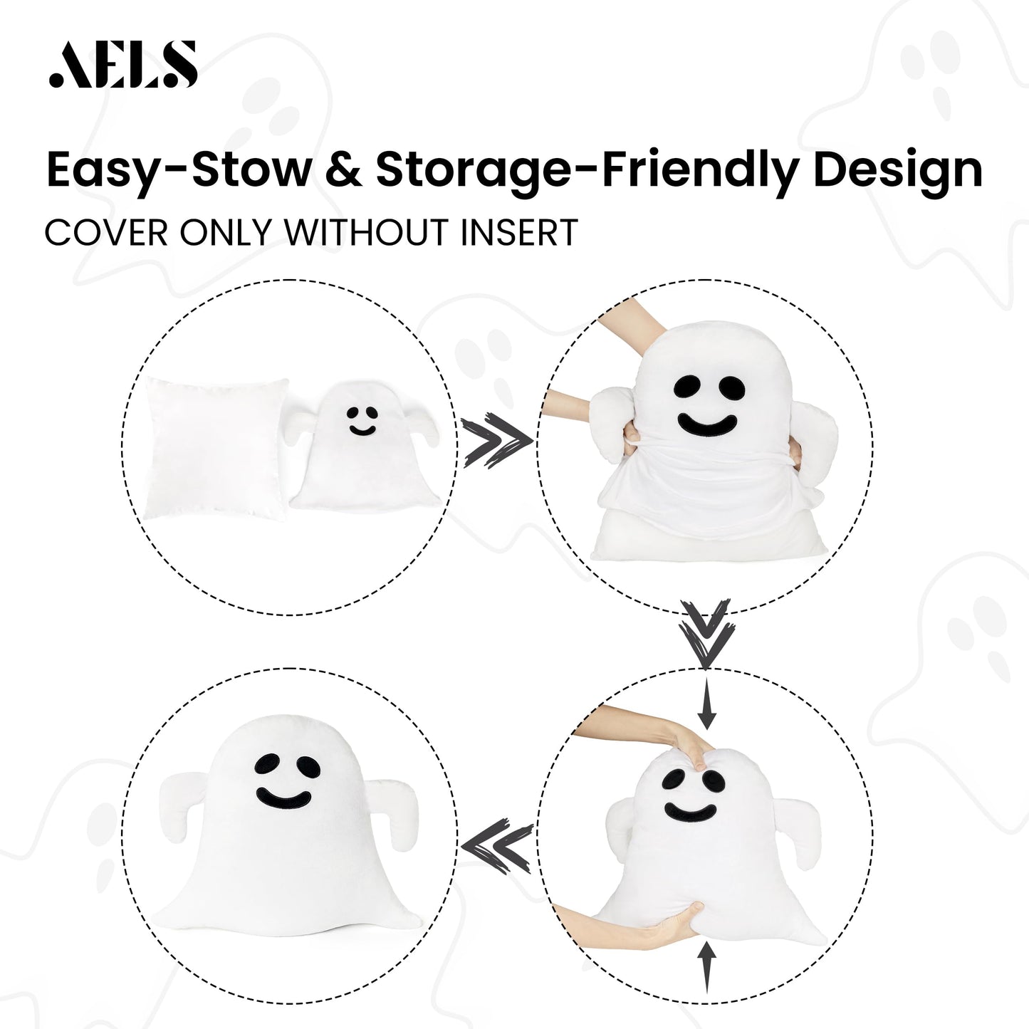 AELS Ghost Decorative Throw Pillow Cover Set of 2, Halloween Decorations, 19.6" &17.3" Halloween Pillows Case for Holiday Party Home, Decor for Living Room Bedroom, Cover ONLY, Without Insert