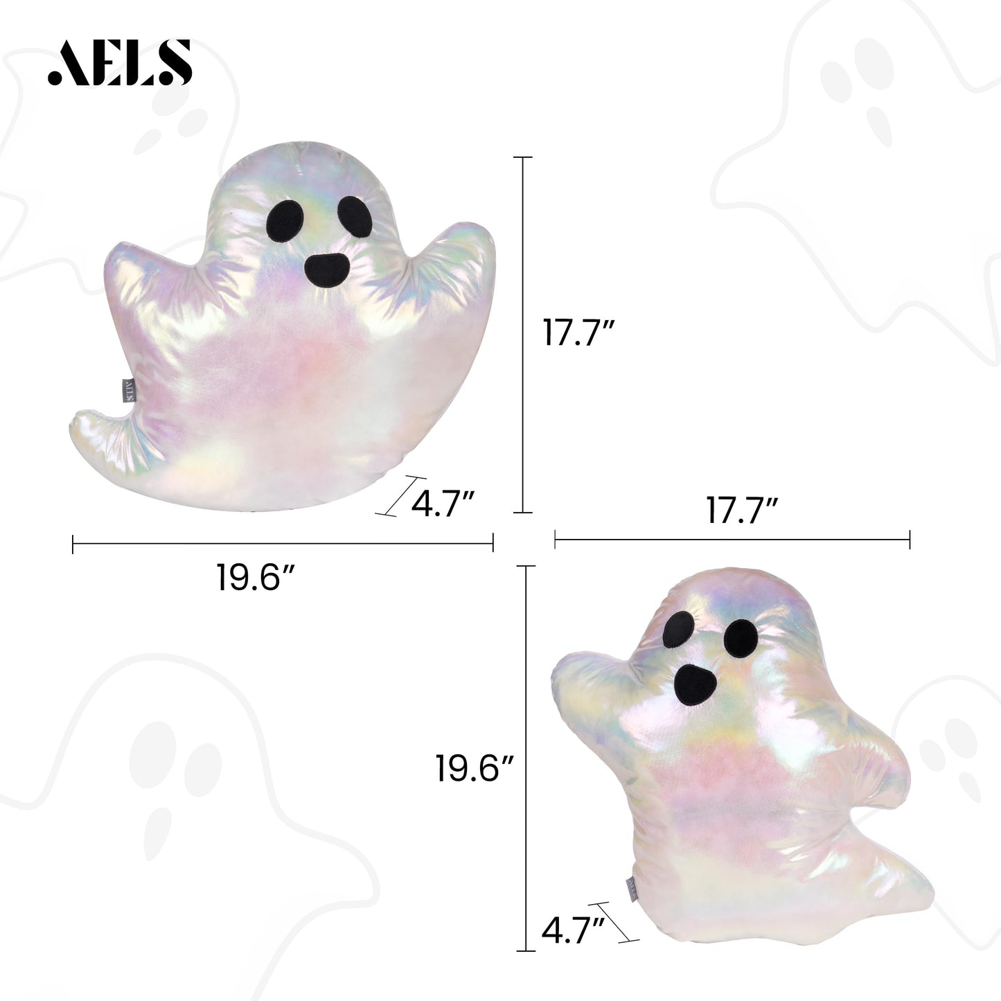 AELS 19.6" Iridescent Ghost Decorative Throw Pillow Set of 2, Ghost Shaped Throw Pillows, Halloween Decorations, Halloween Pillows for Holiday Party Home, Decor for Living Room Bedroom, Rainbow Silver