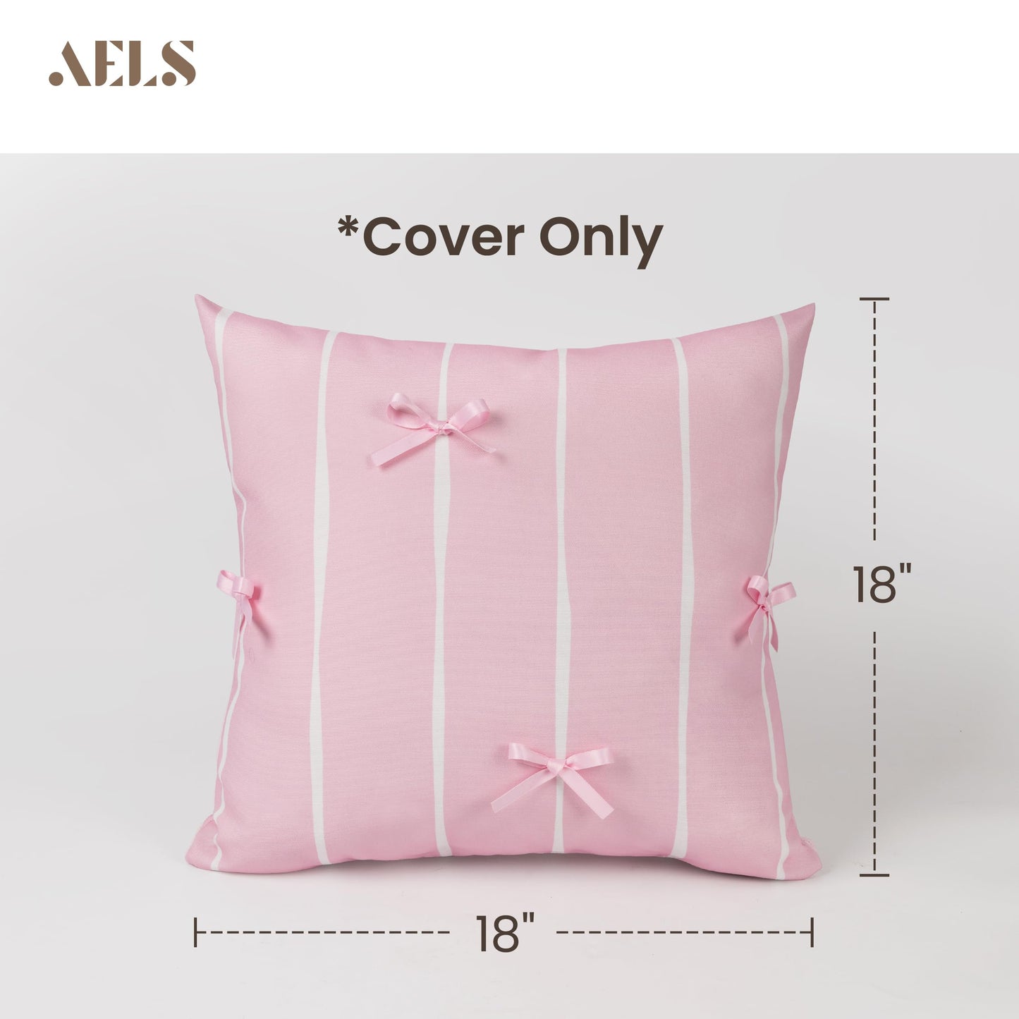 AELS Pink Bow Striped Decorative Valentine Throw Pillow Covers 18x18, Set of 2, Bowknot Pillow Case, Cute Cushion Case for Bed Couch Sofa, Pink and White Stripes, Covers Only