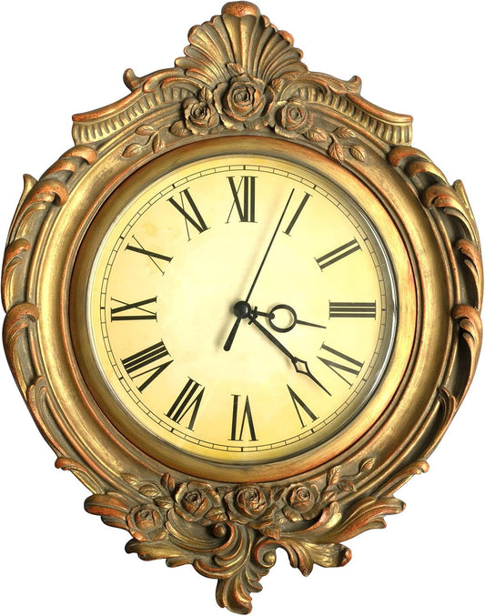 AELS Vintage Wall Clock, European Style Decorative Retro Wall Clock, Battery Operated for Living Room Bedroom Office Décor,Golden