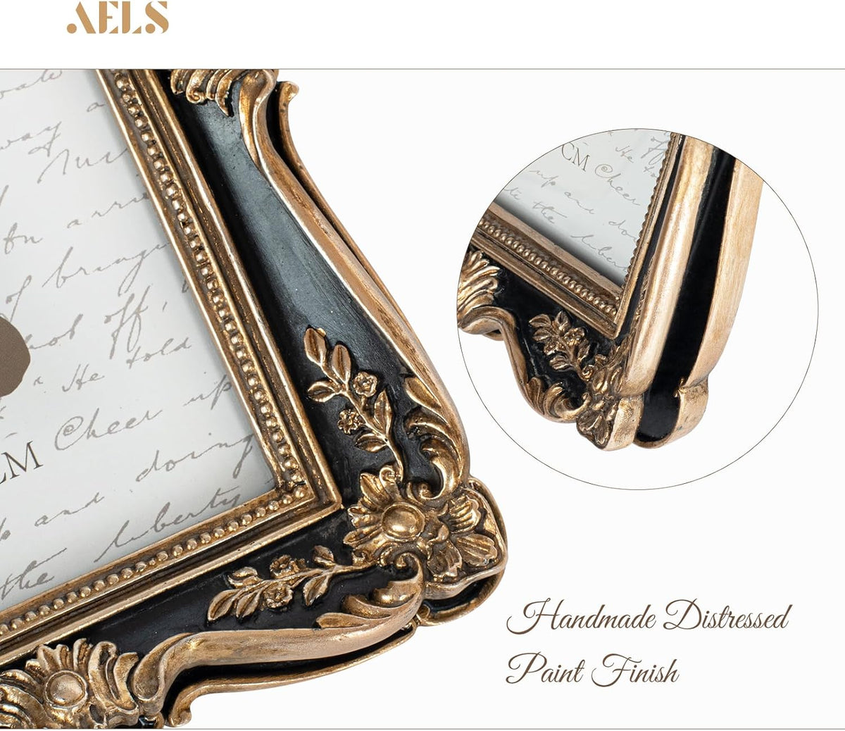 AELS 4x6 Inch Vintage Picture Frame, Elegant Antique Photo Frames with Glass Front, Photo Display, Tabletop Wall Hanging, Gift Ideas, Gold and Black