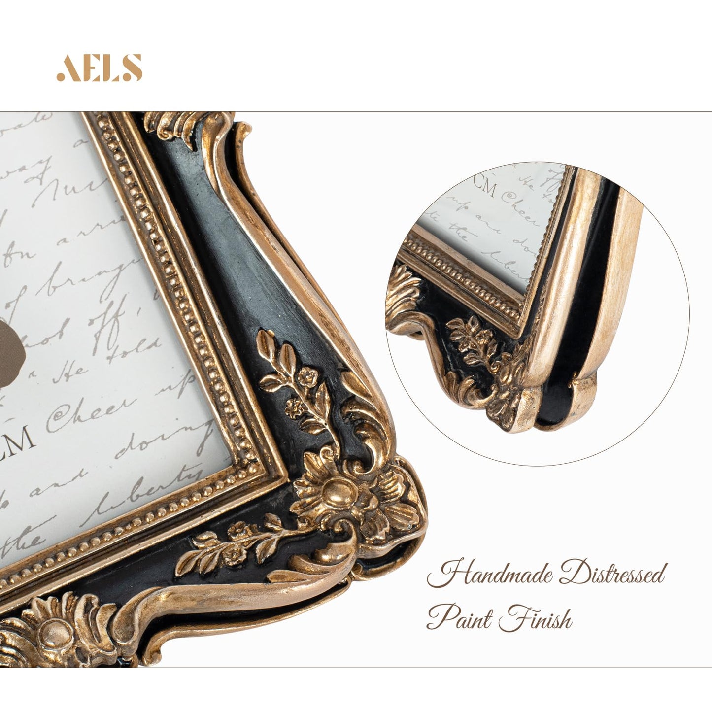 AELS 4x6 Inch Vintage Picture Frame, Elegant Antique Photo Frames with Glass Front, Photo Display, Tabletop Wall Hanging, Gift Ideas, Gold and Green