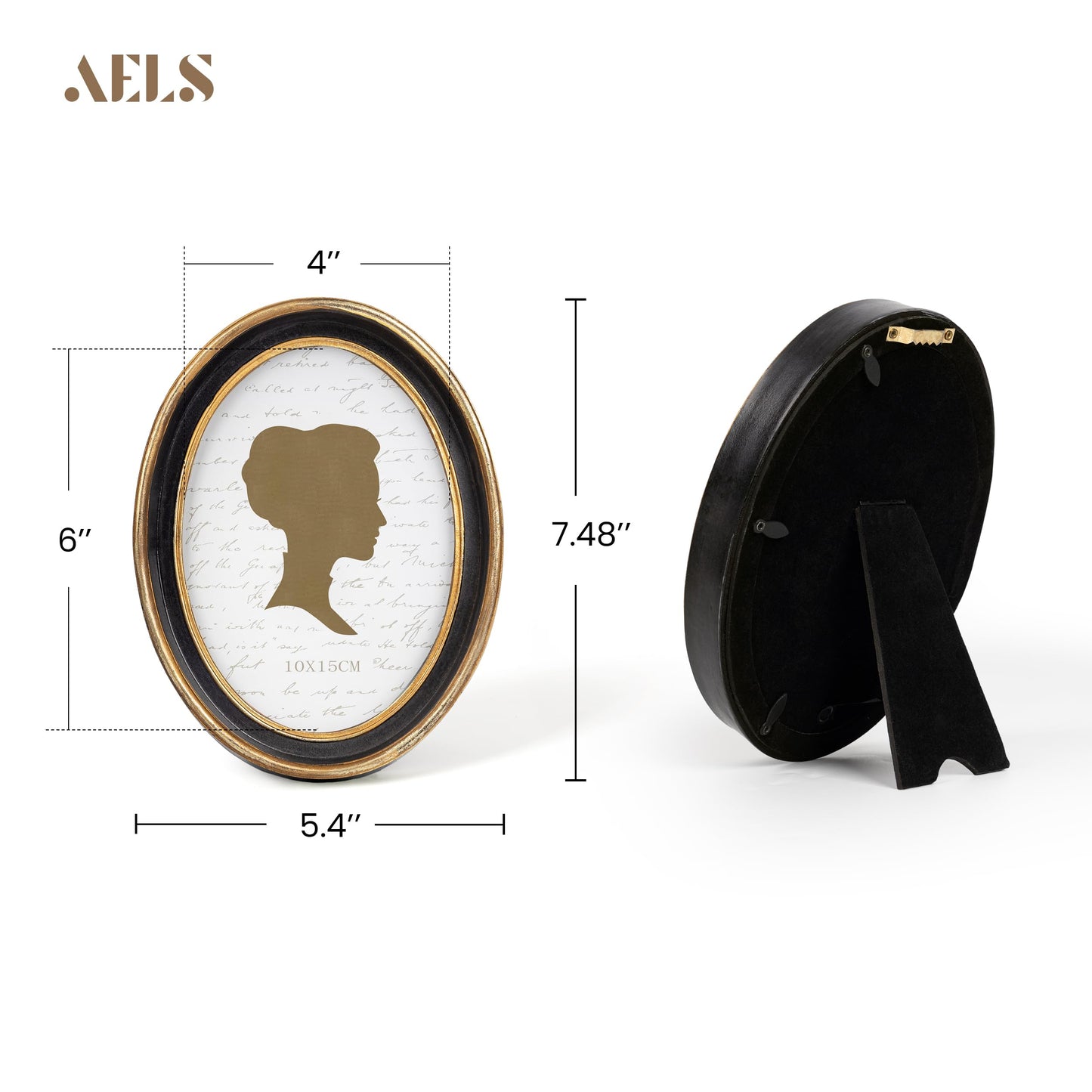 AELS 2.5x3.5 Inch Small Wallet Size Vintage Picture Frame, Elegant Antique Mini Photo Frames with Glass Front, Photo Display, Tabletop Wall Hanging, Gift Ideas, Black Oval with Gold Trim