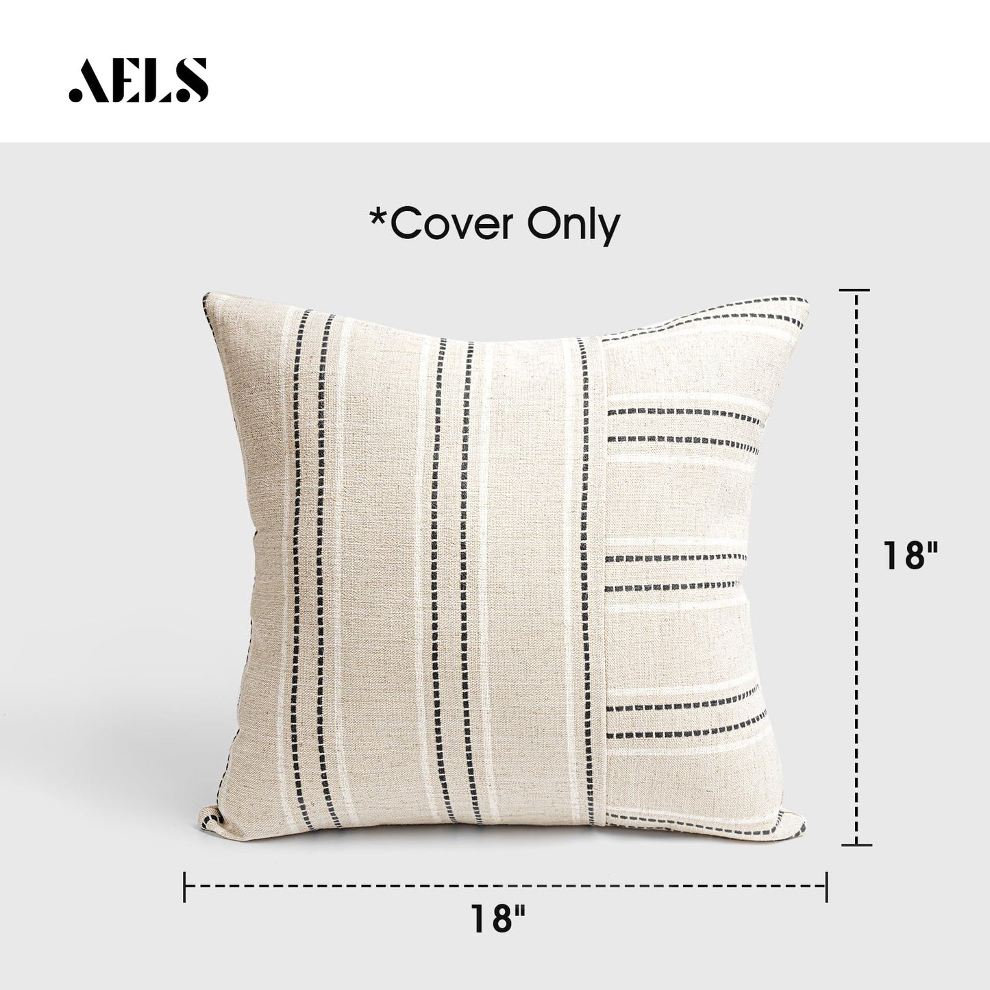 AELS 12x20 Decorative Farmhouse Linen Throw Pillow Covers, Boho Rectangle Lumbar Pillow Case, Set of 2, Beige with White & Gray Stripe Patchwork Cushion Cover for Sofa Couch Living Room (Cover ONLY)