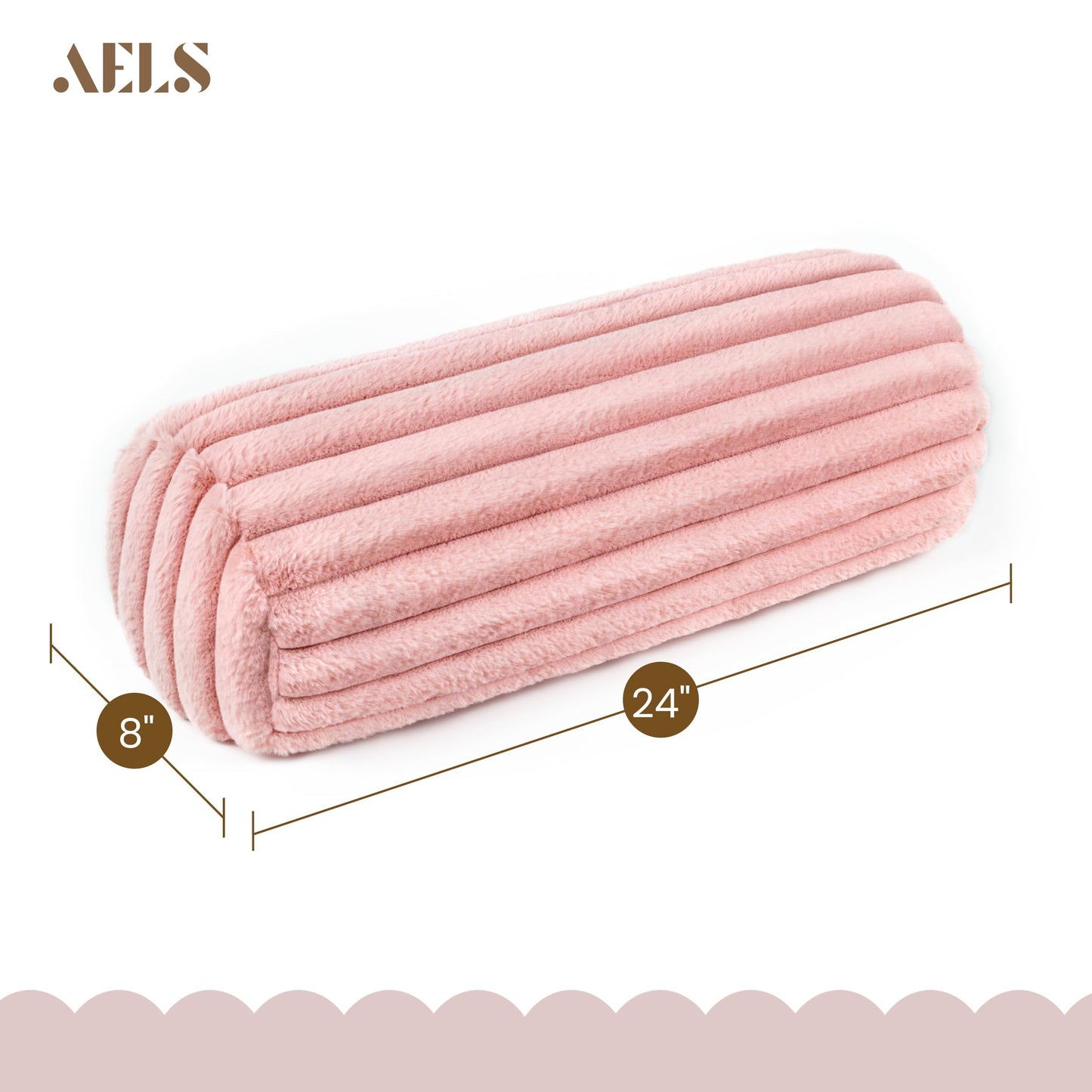AELS Faux Fur Striped Cylinder Pillows, 8" x 24" Decorative Modern Bolster Pillows with Removable Washable Cover and Insert, Body Pillow for Couch and Bed, Living Room Bedroom Nursery Decor, White